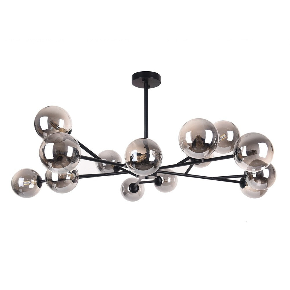 Lustre linéaire moderne à 15 lumières pour îlot de cuisine Sputnik avec branches en verre et bulles