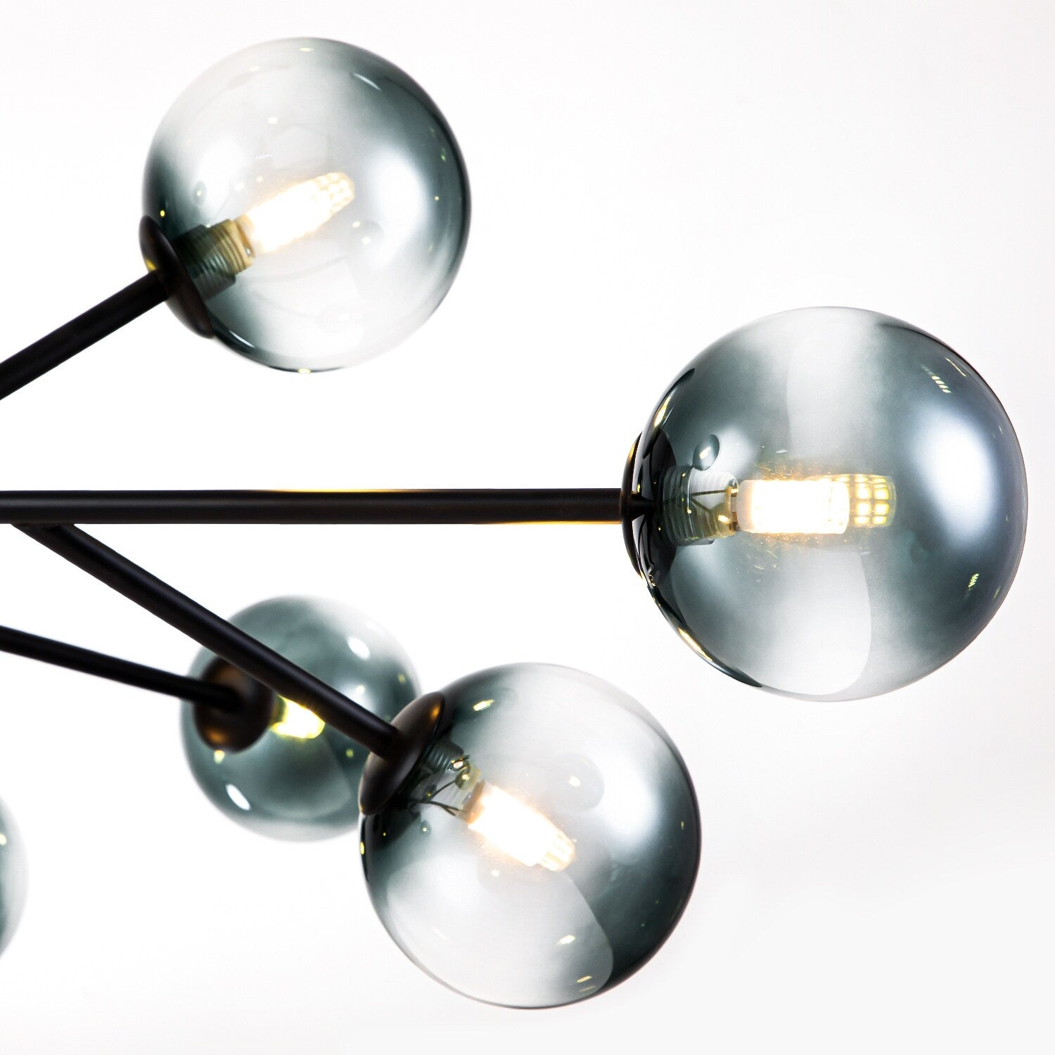 Lustre linéaire moderne à 15 lumières pour îlot de cuisine Sputnik avec branches en verre et bulles