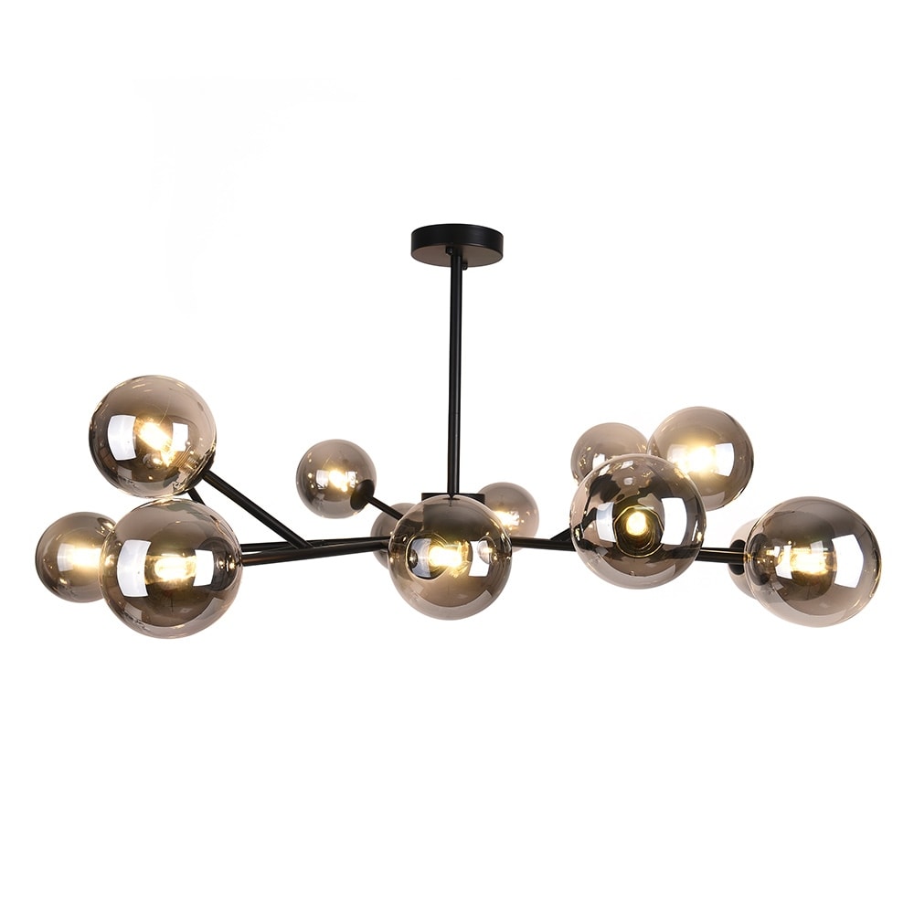 Lustre linéaire moderne à 15 lumières pour îlot de cuisine Sputnik avec branches en verre et bulles