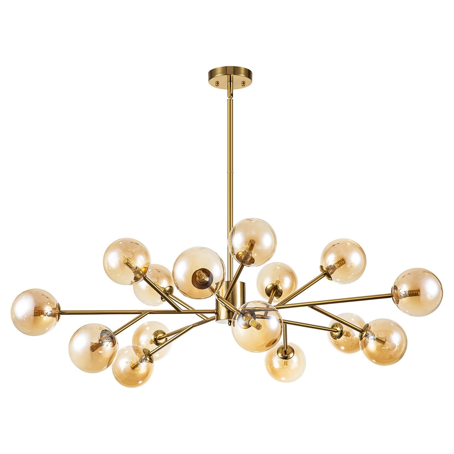 Lustre linéaire moderne à 15 lumières pour îlot de cuisine Sputnik avec branches en verre et bulles