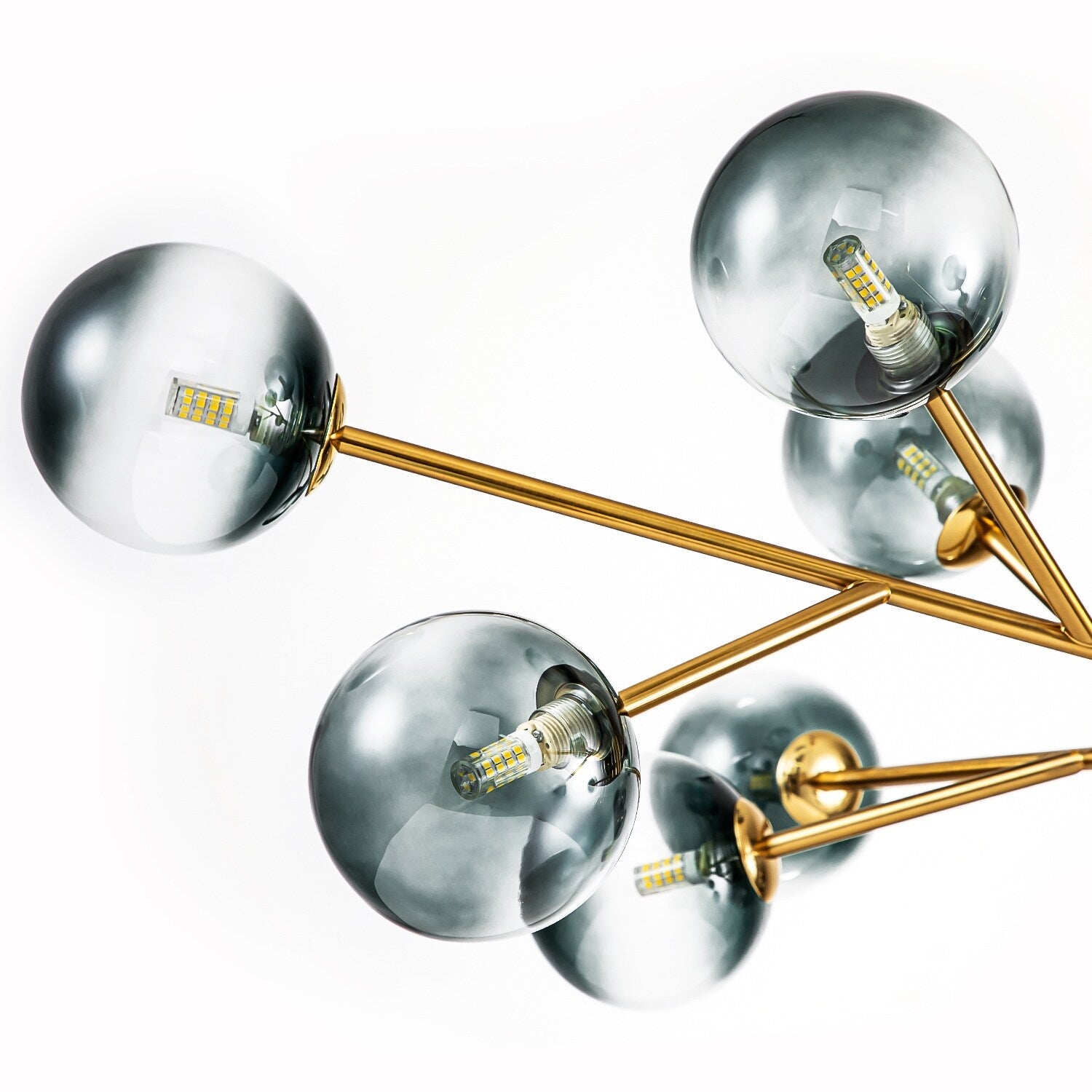 Lustre linéaire moderne à 15 lumières pour îlot de cuisine Sputnik avec branches en verre et bulles