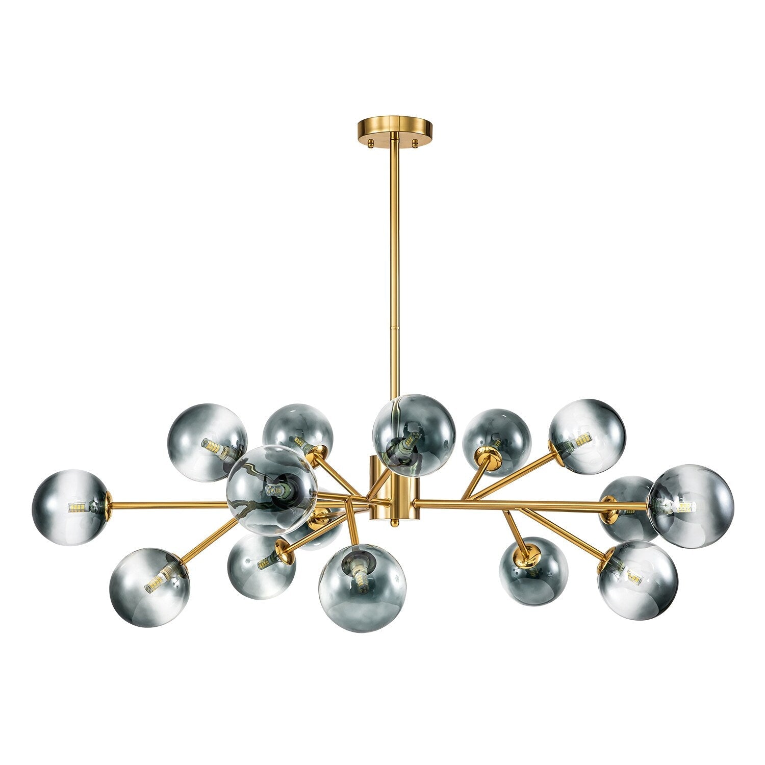 Lustre linéaire moderne à 15 lumières pour îlot de cuisine Sputnik avec branches en verre et bulles