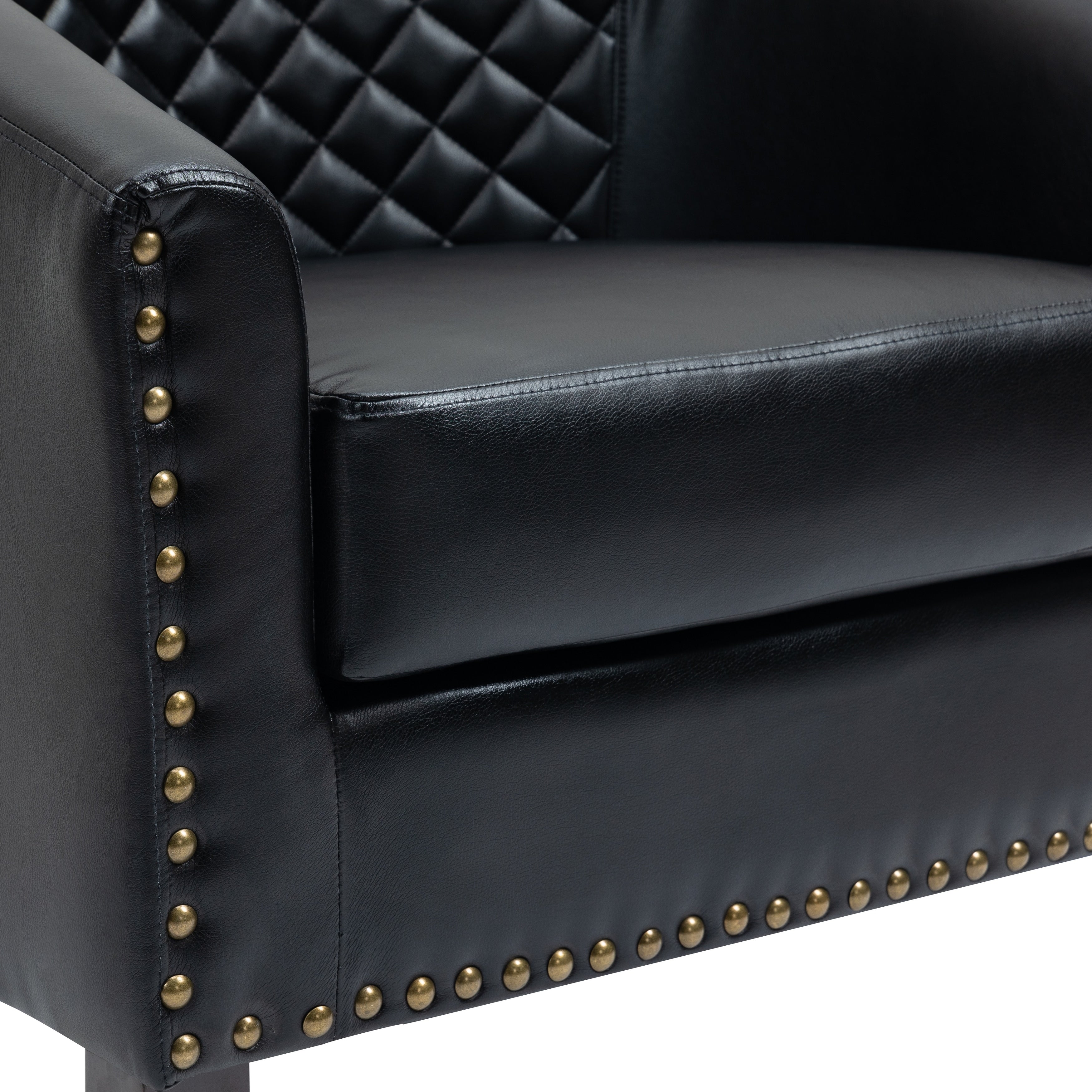 Lot de 2 chaises d'appoint tonneau en cuir vegan de 29 W avec garniture cloutée