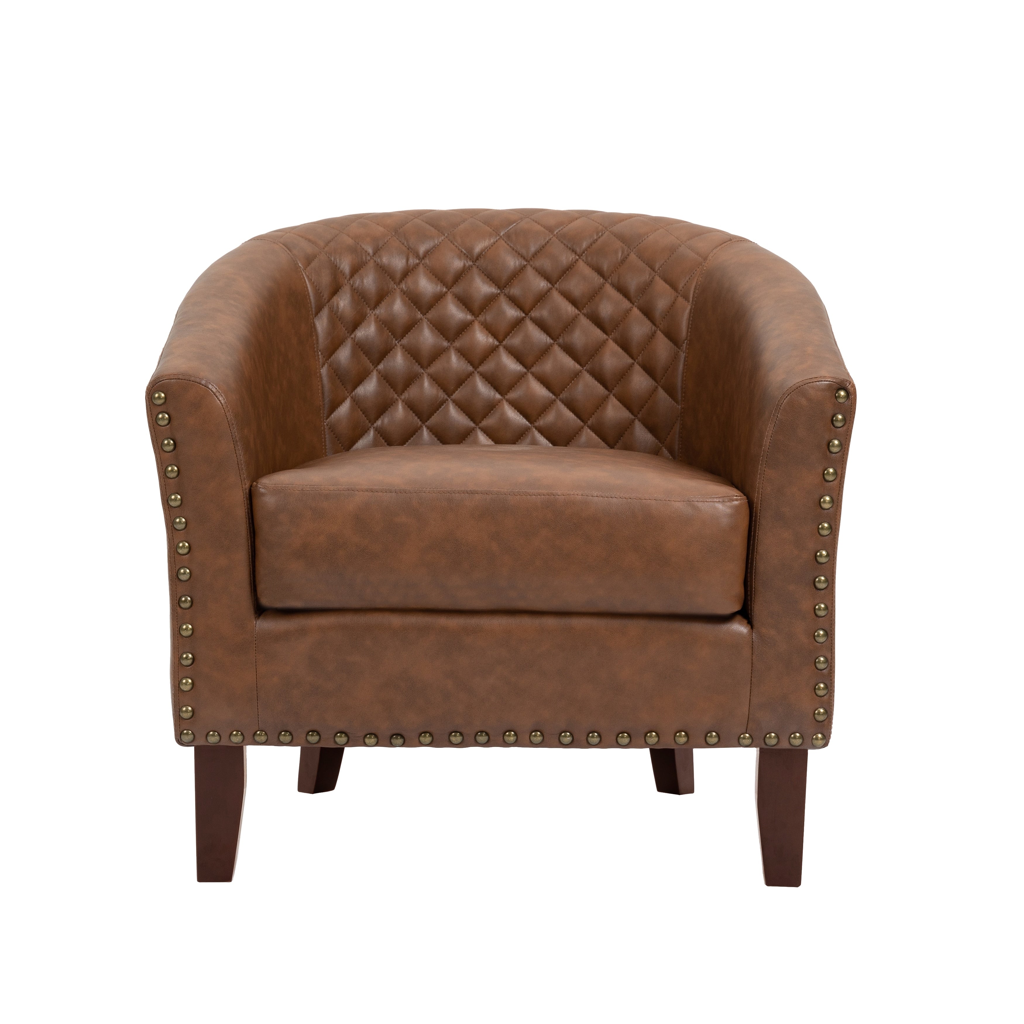 Lot de 2 chaises d'appoint tonneau en cuir vegan de 29 W avec garniture cloutée