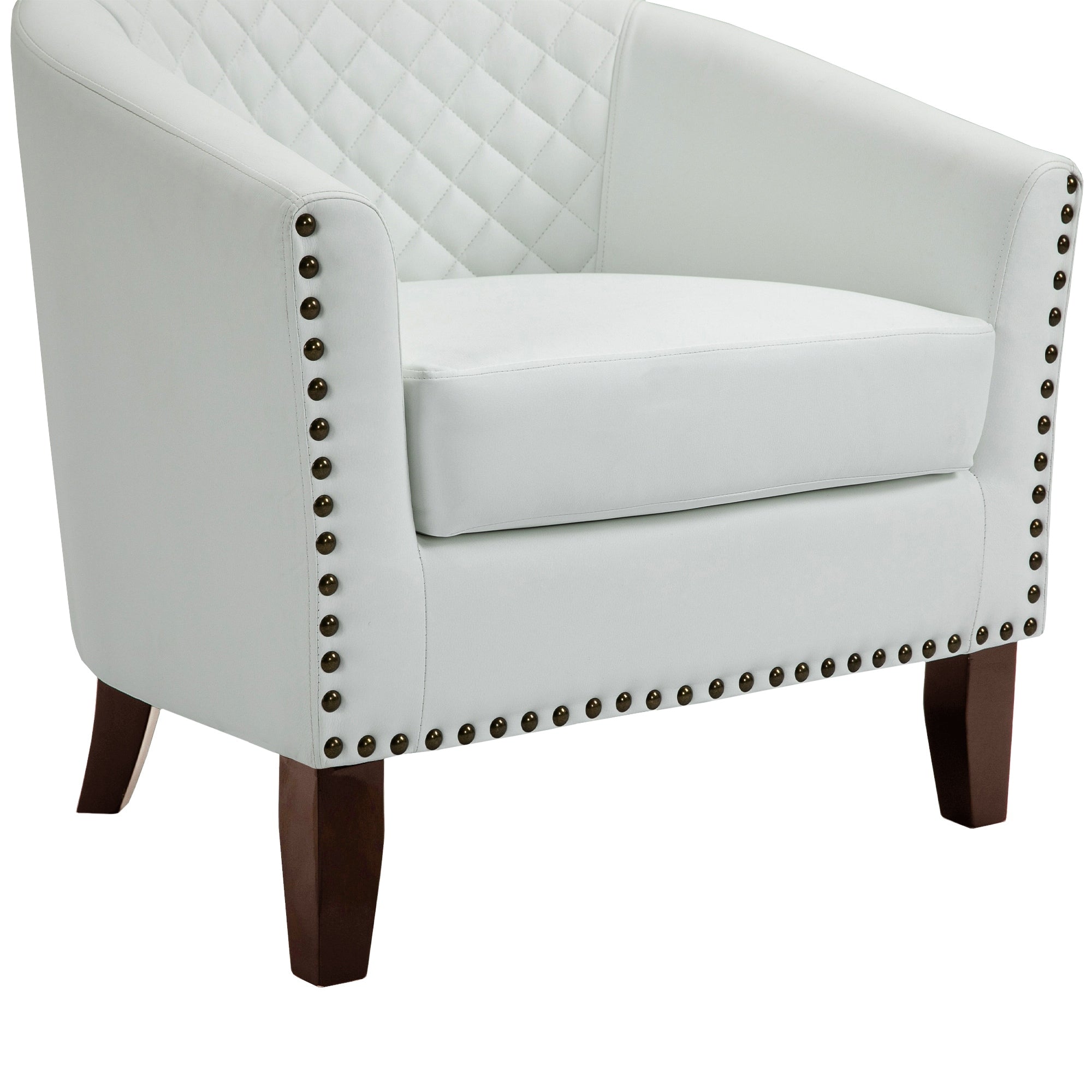 Lot de 2 chaises d'appoint tonneau en cuir vegan de 29 W avec garniture cloutée