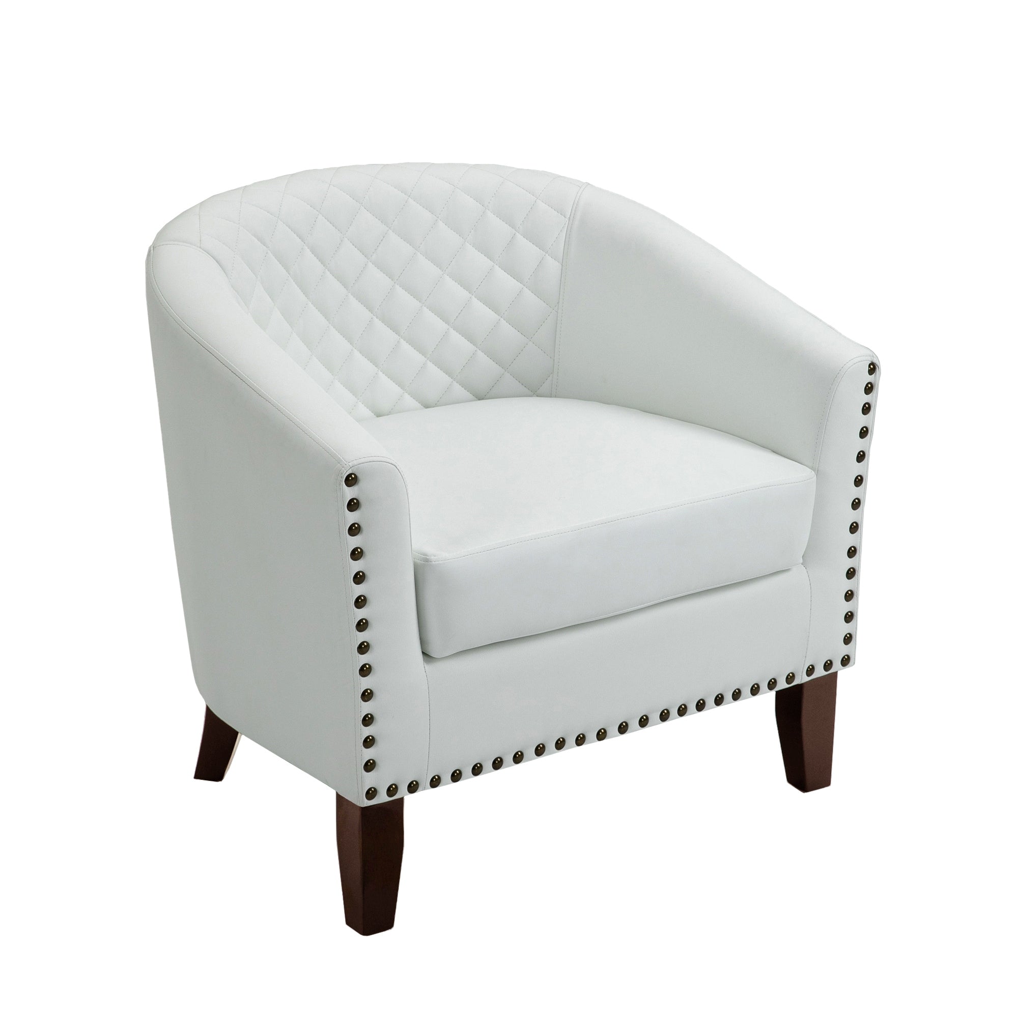 Lot de 2 chaises d'appoint tonneau en cuir vegan de 29 W avec garniture cloutée