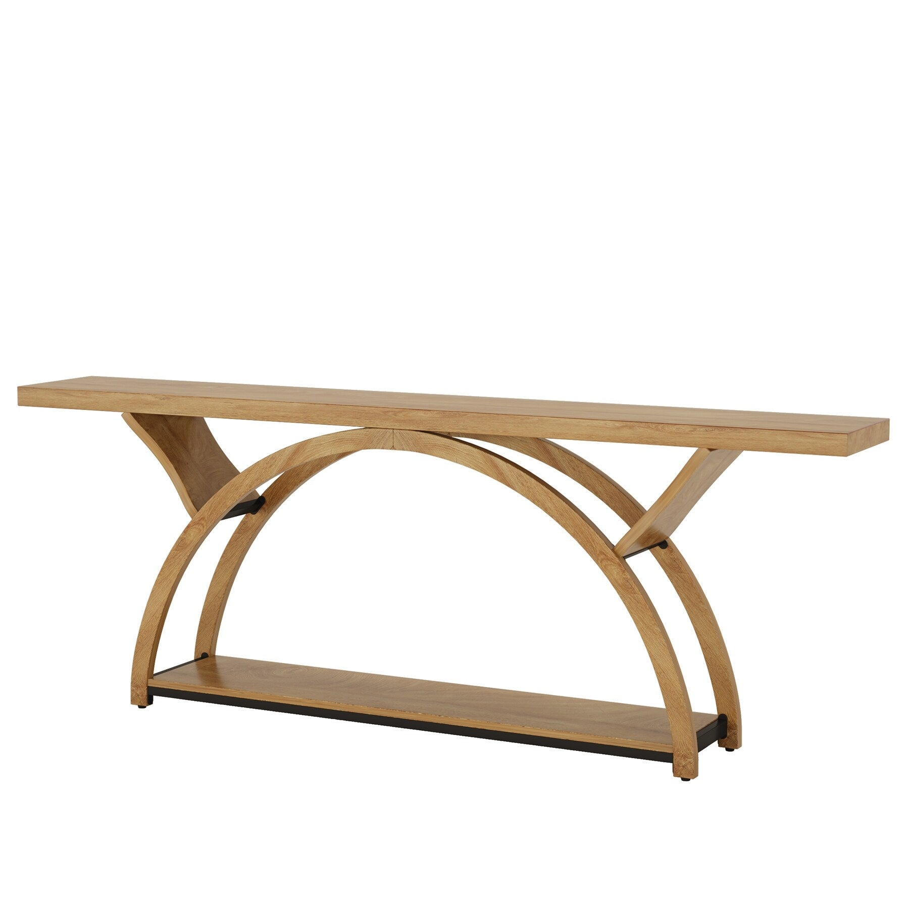 Console étroite à deux niveaux avec cadre semi-circulaire pour entrée, tables d'appoint de couloir grises
