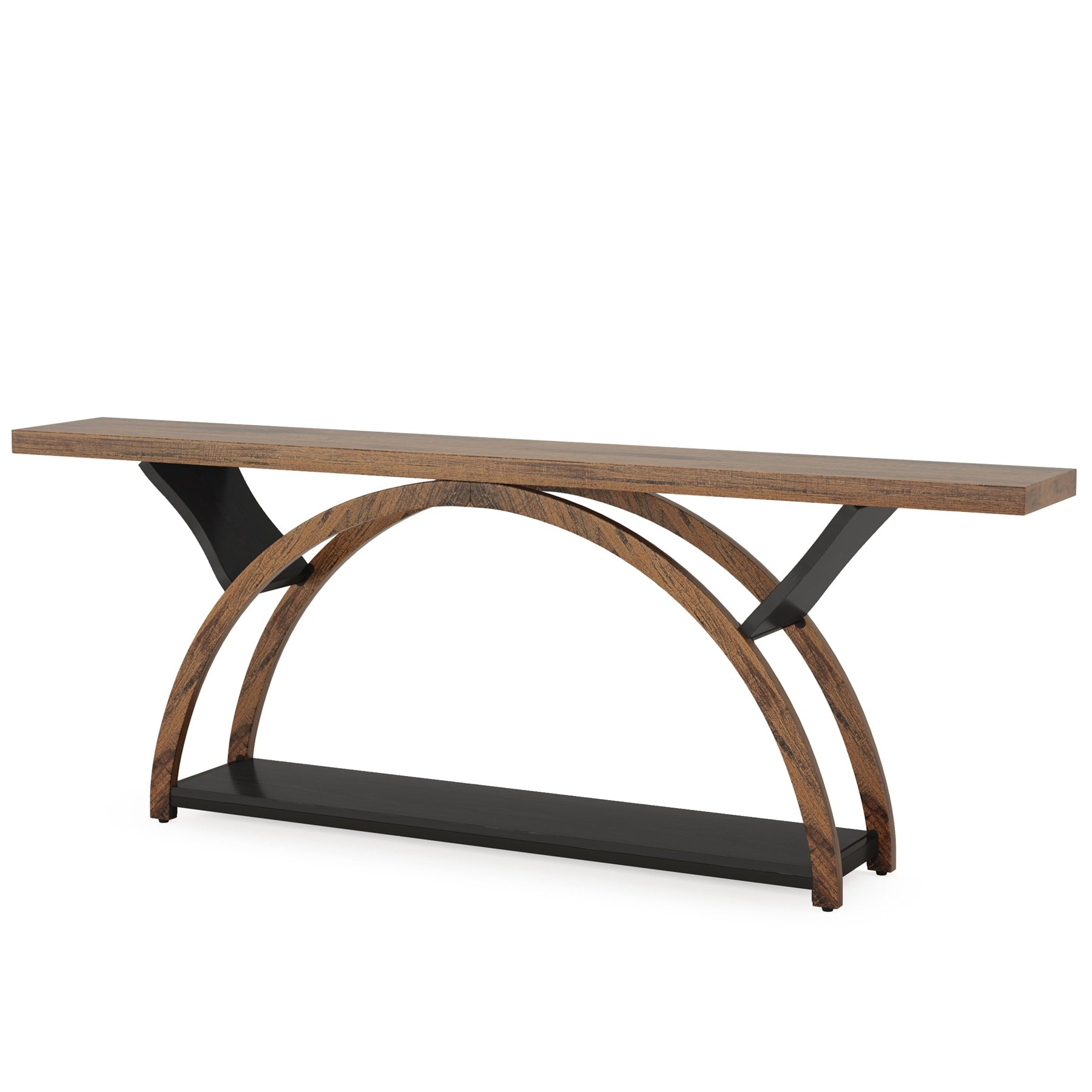 Console étroite à deux niveaux avec cadre semi-circulaire pour entrée, tables d'appoint de couloir grises