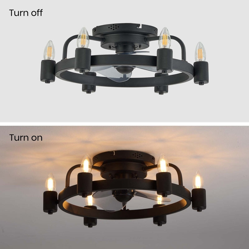 Ventilateur de plafond moderne de style ferme de 20 po, éclairage LED discret à encastrer avec télécommande pour salon