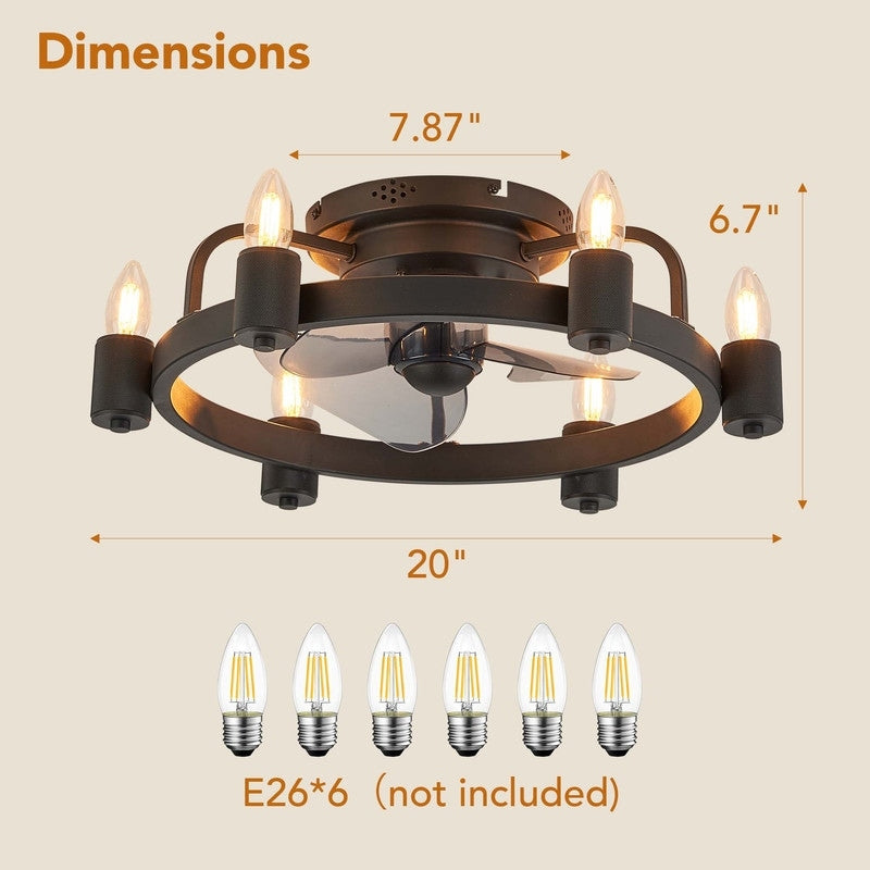 Ventilateur de plafond moderne de style ferme de 20 po, éclairage LED discret à encastrer avec télécommande pour salon