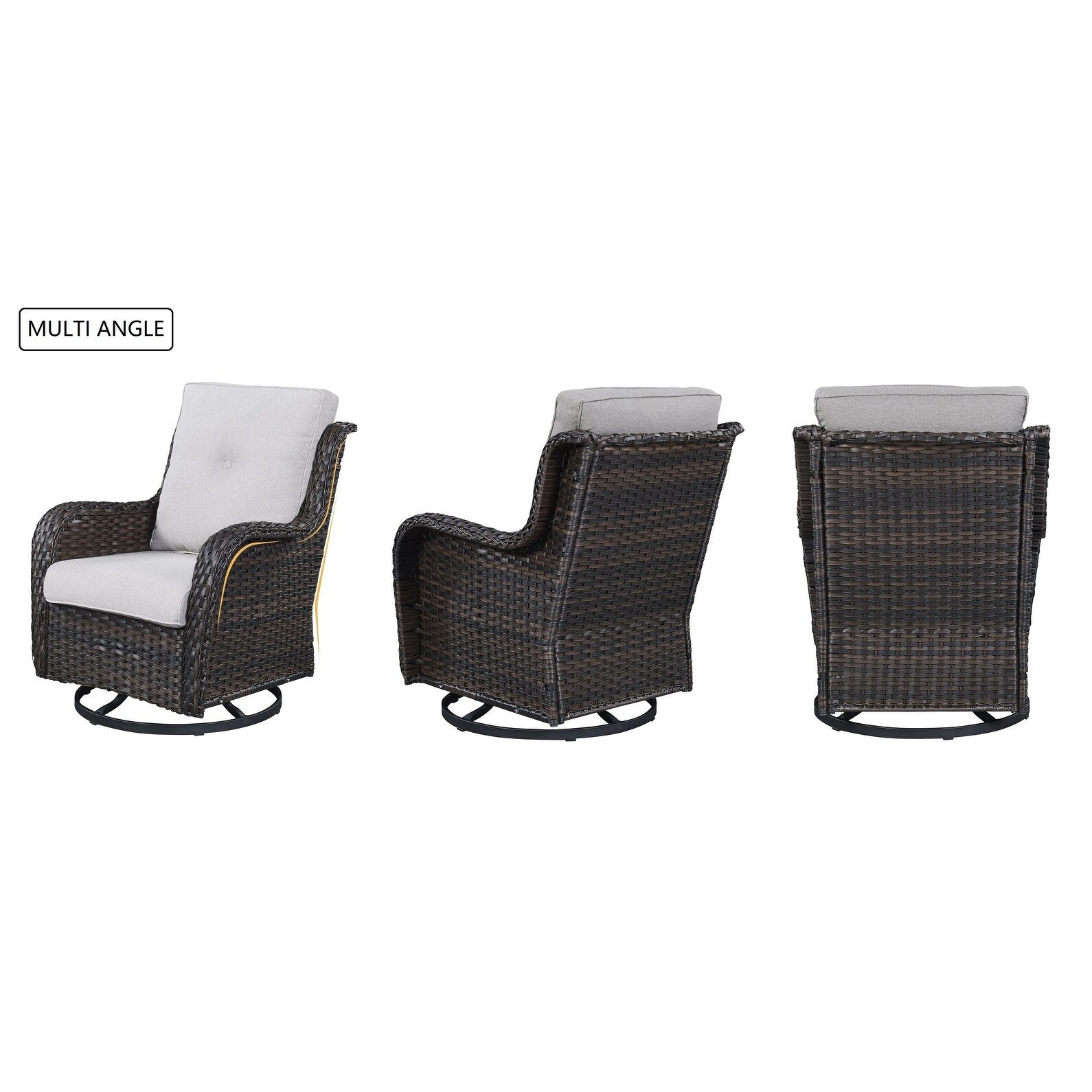 Fauteuil à bascule pivotant d'extérieur Gymojoy 3 pièces en osier avec coussin et table