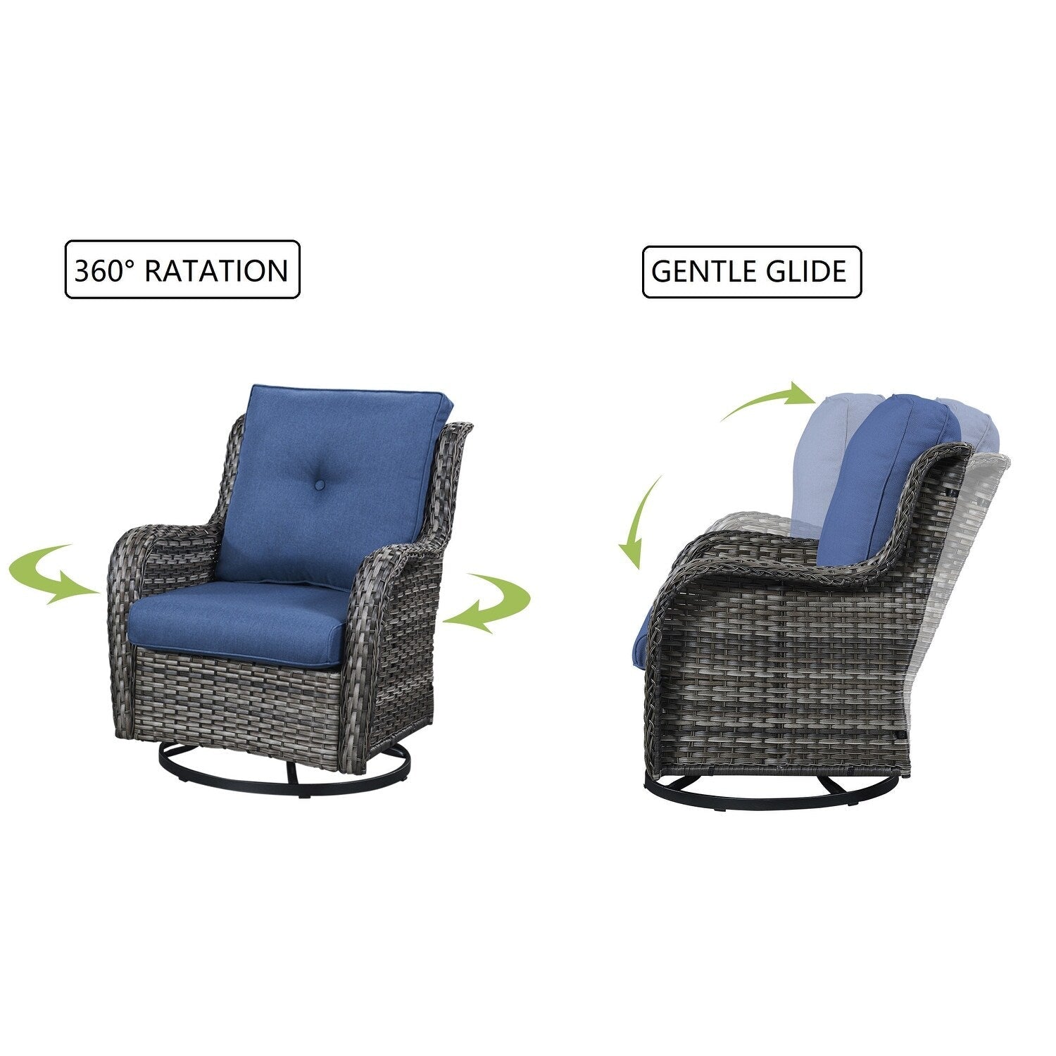 Fauteuil à bascule pivotant d'extérieur Gymojoy 3 pièces en osier avec coussin et table