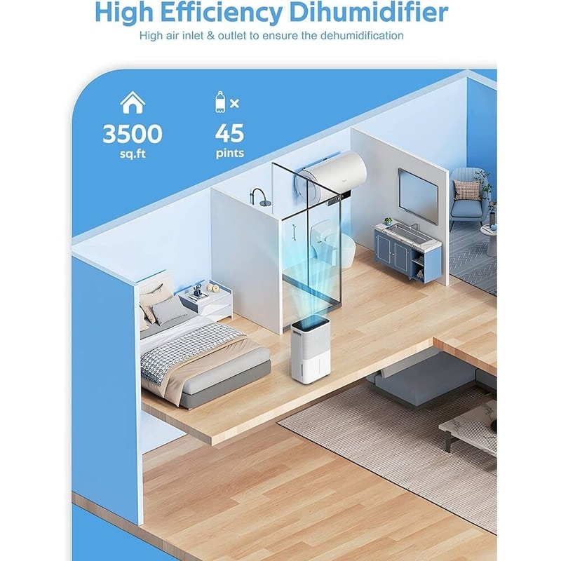Déshumidificateurs de 3 500 pi² pour sous-sols, maisons, grandes pièces et chambres à coucher, déshumidificateur de garage à faible bruit