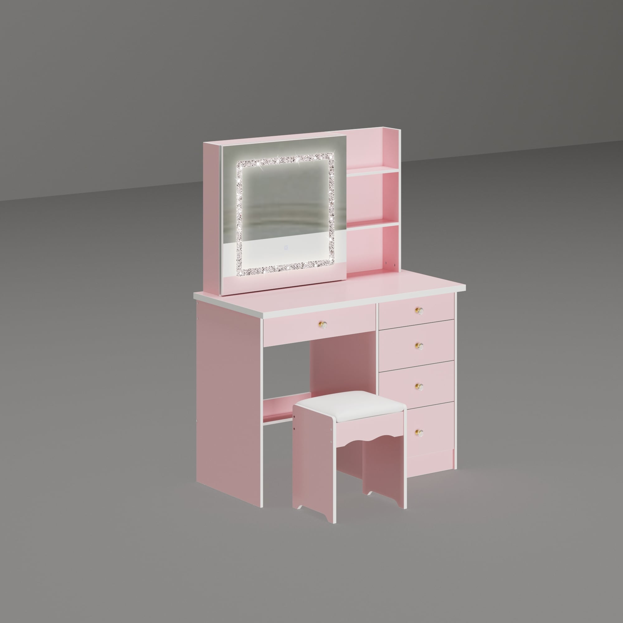 Ensemble de coiffeuse de maquillage de 39,4 po de large avec tabouret et miroir
