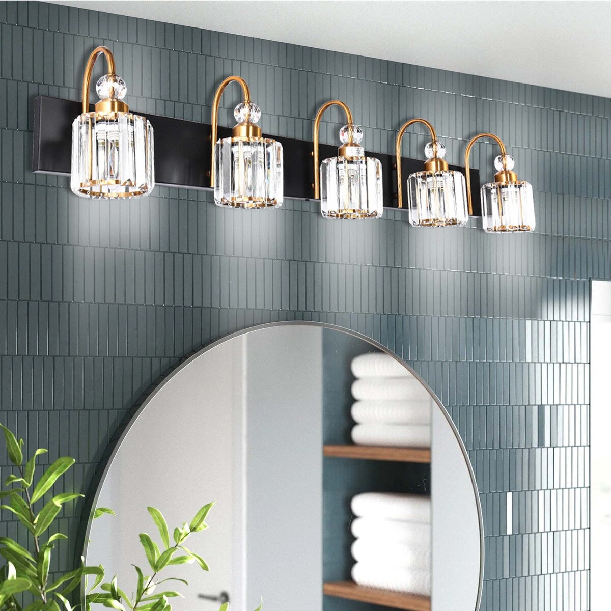 Applique murale moderne en cristal pour salle de bain, éclairage de vanité, chrome/noir/doré