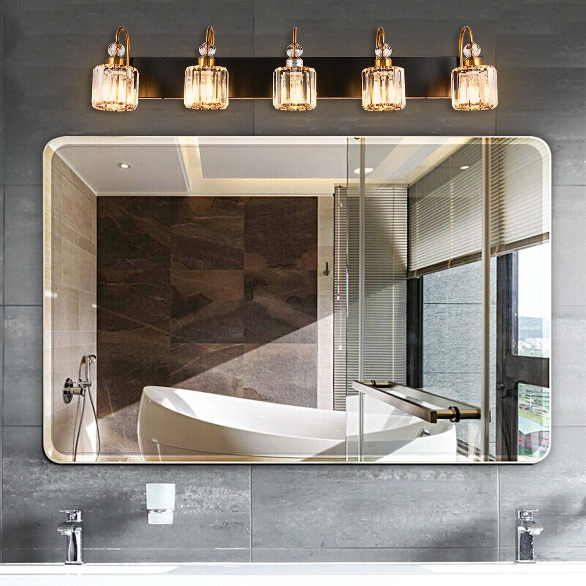 Applique murale moderne en cristal pour salle de bain, éclairage de vanité, chrome/noir/doré