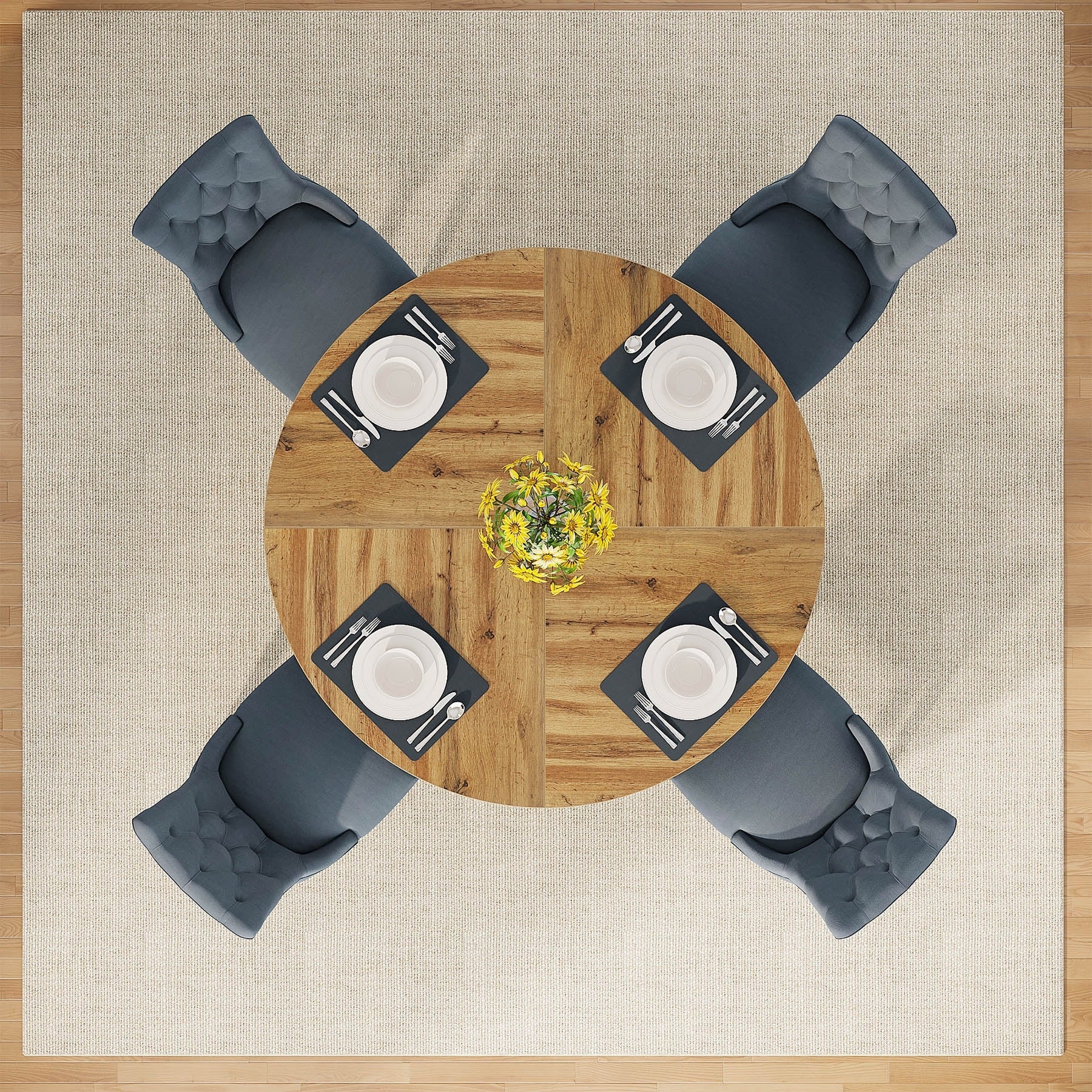Table à manger ronde 47 pouces pour 4 personnes, table de cuisine de style campagnard, petite table à dîner en bois pour salle à manger et salon