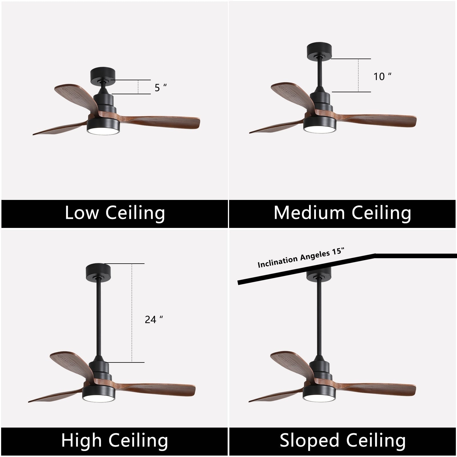 Ventilateur de plafond à LED intégré 48 et 52 pouces avec lumière et télécommande, moteur CC réversible