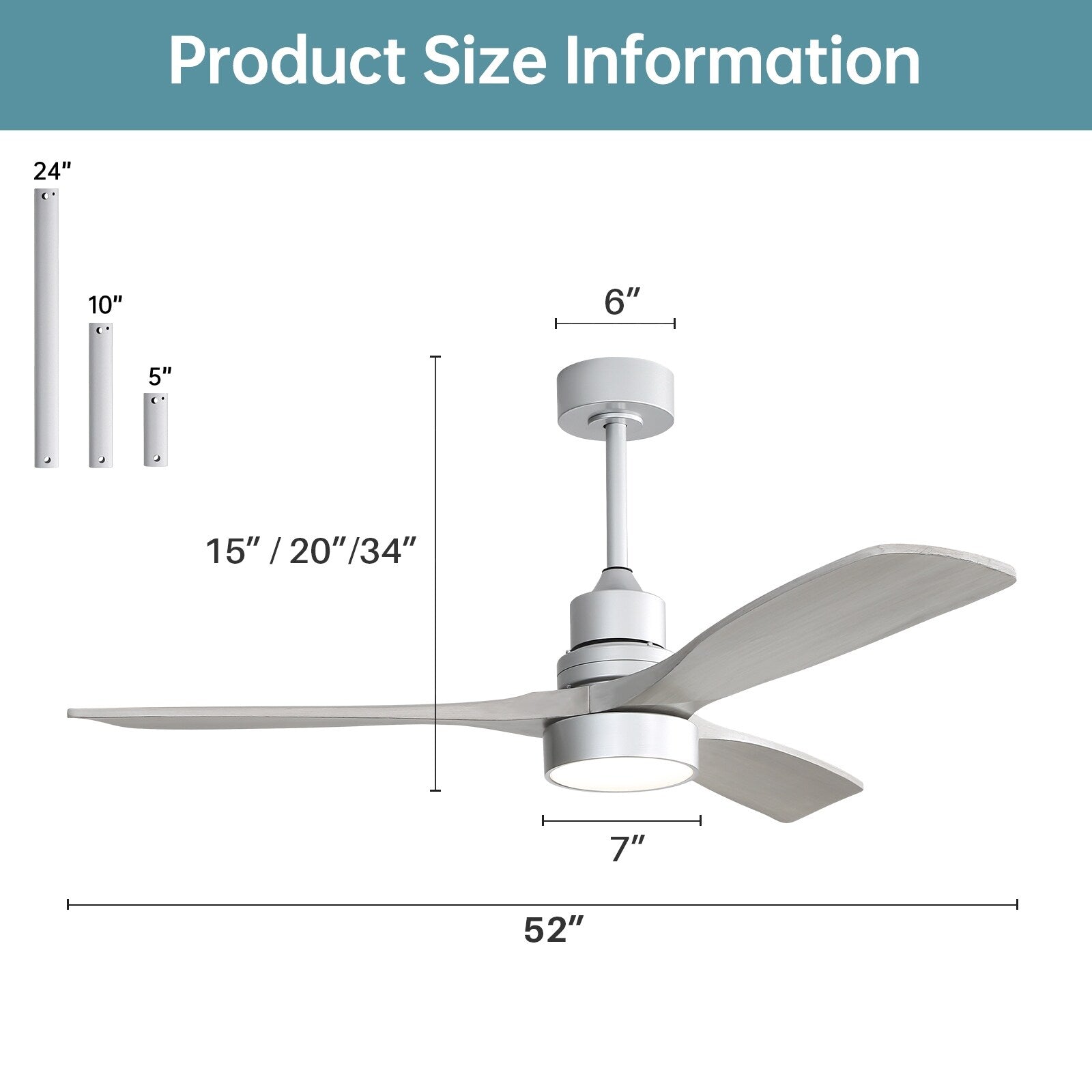 Ventilateur de plafond à LED intégré 48 et 52 pouces avec lumière et télécommande, moteur CC réversible