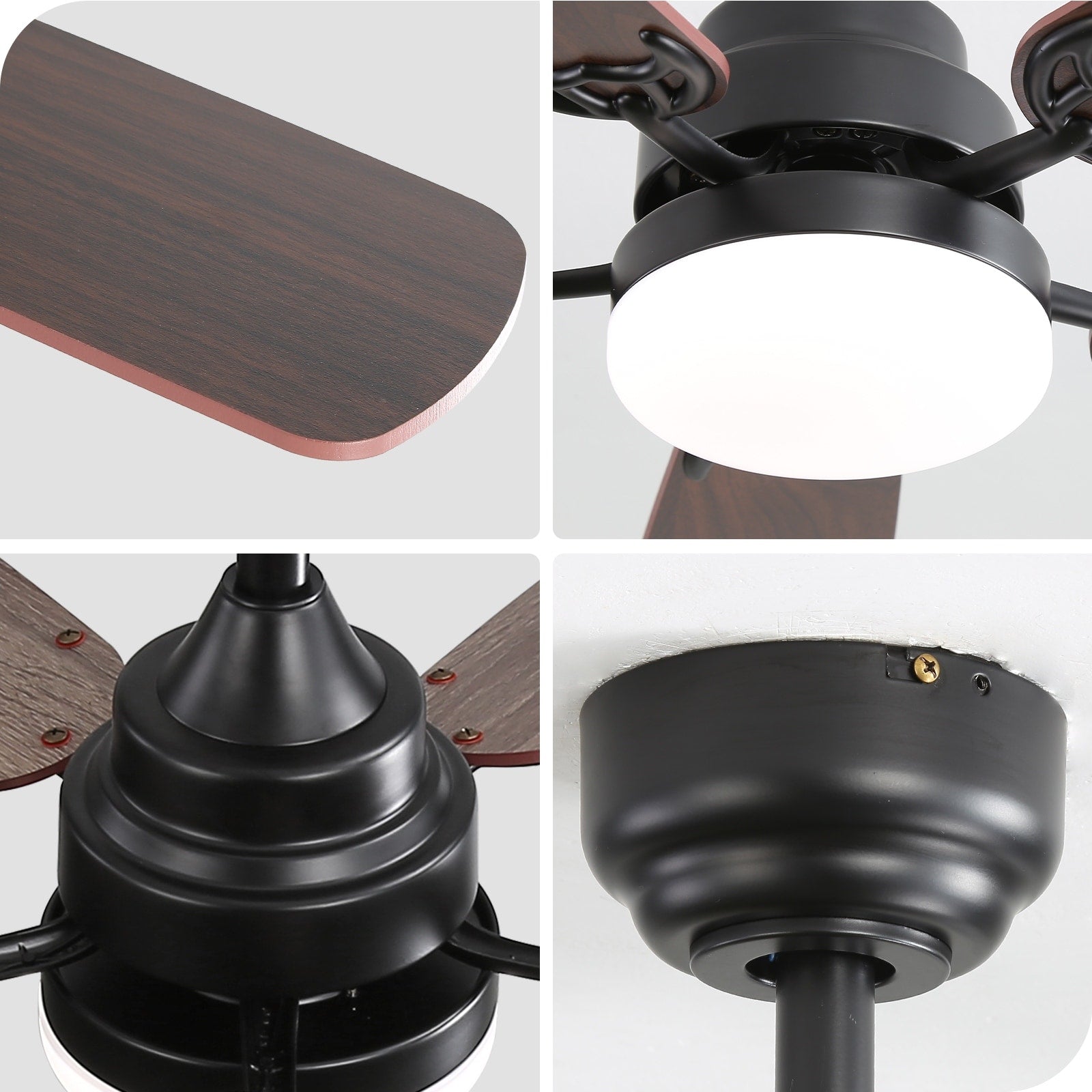 Ventilateur de plafond à LED intégré 48 et 52 pouces avec lumière et télécommande, moteur CC réversible