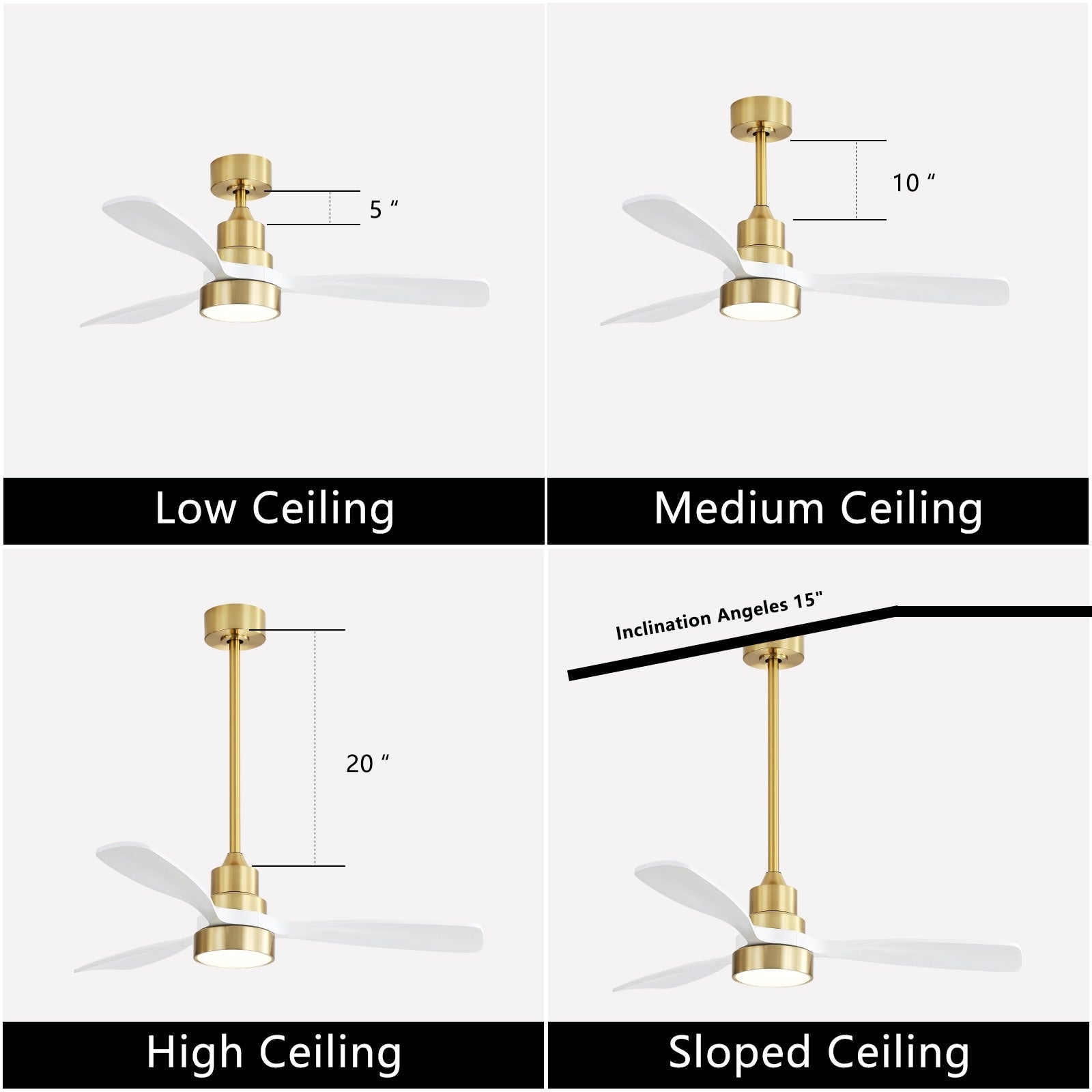 Ventilateur de plafond à LED intégré 48 et 52 pouces avec lumière et télécommande, moteur CC réversible