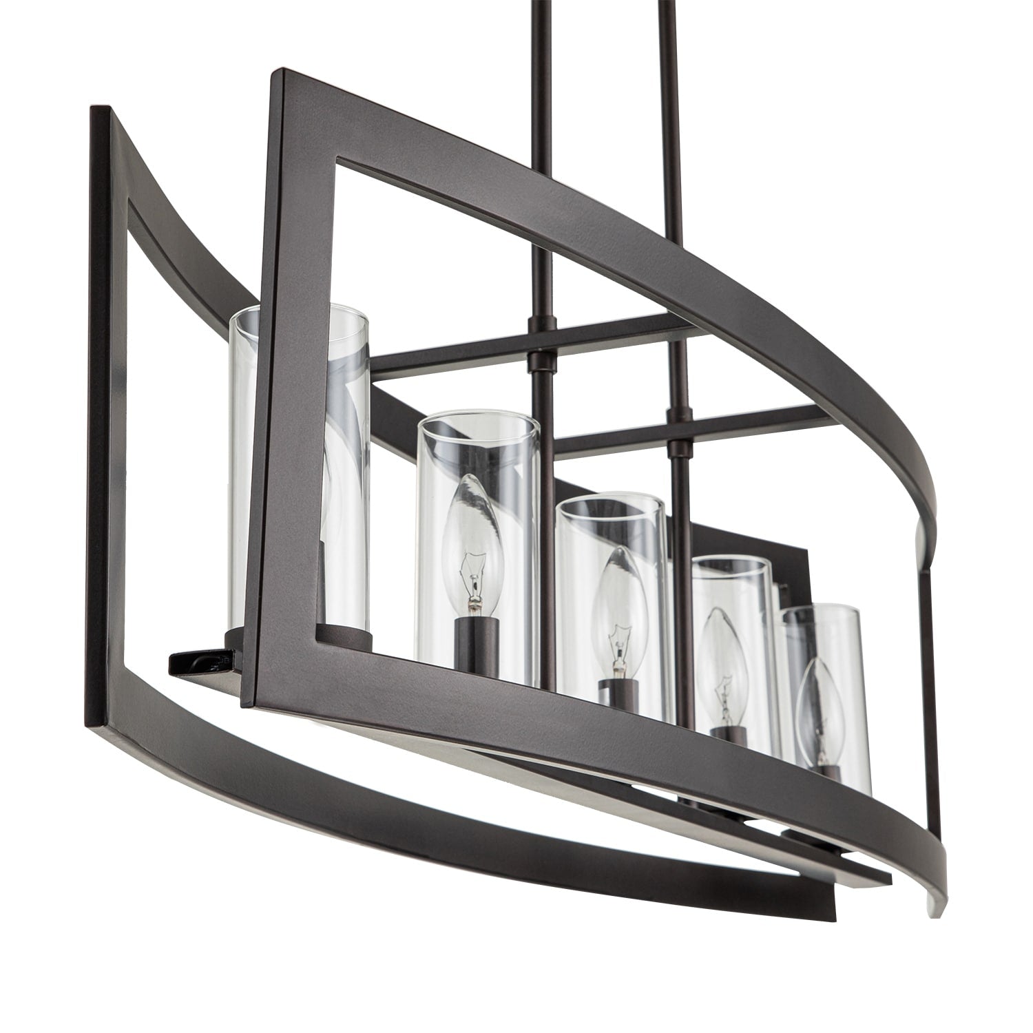 Lustre linéaire industriel moderne à 5 lumières pour salle à manger, style ferme, en verre transparent, idéal pour une cuisine ou un îlot