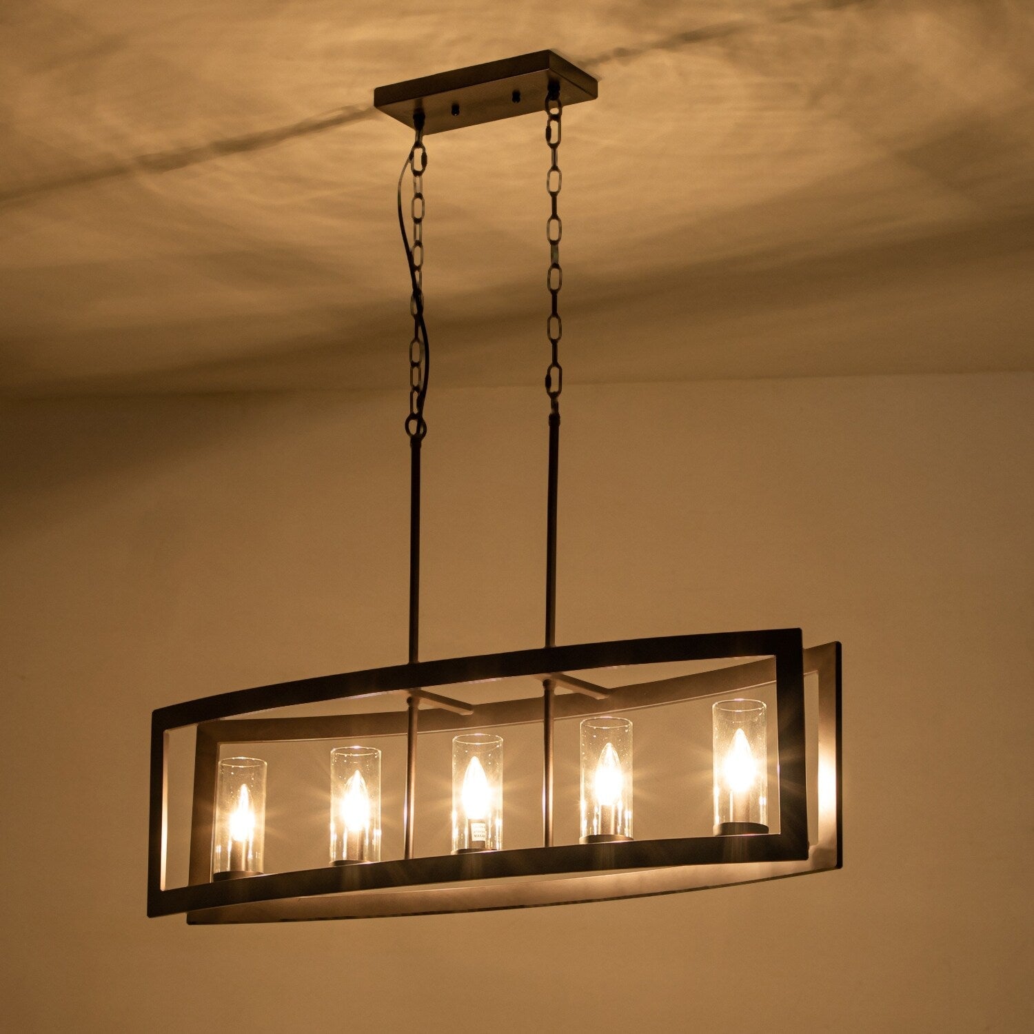 Lustre linéaire industriel moderne à 5 lumières pour salle à manger, style ferme, en verre transparent, idéal pour une cuisine ou un îlot