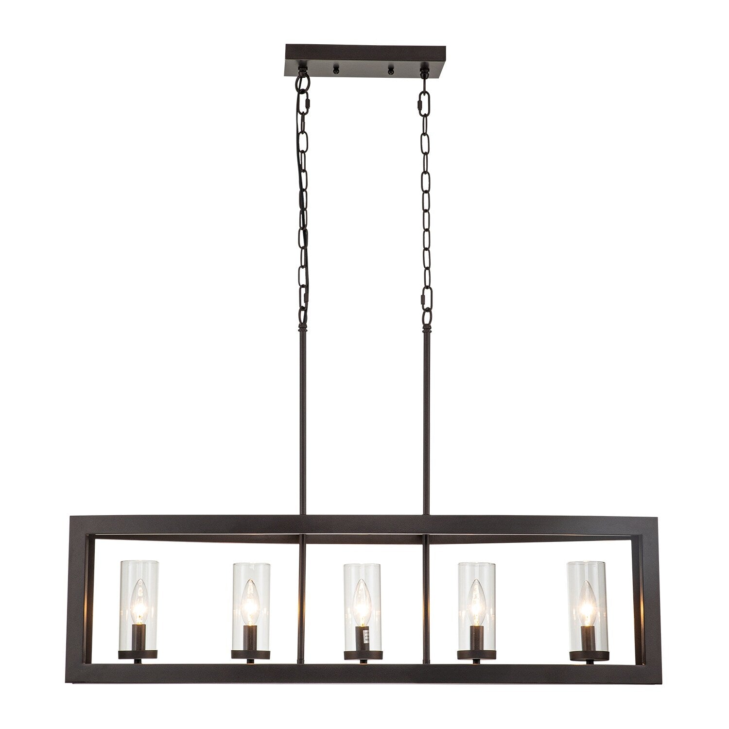 Lustre linéaire industriel moderne à 5 lumières pour salle à manger, style ferme, en verre transparent, idéal pour une cuisine ou un îlot