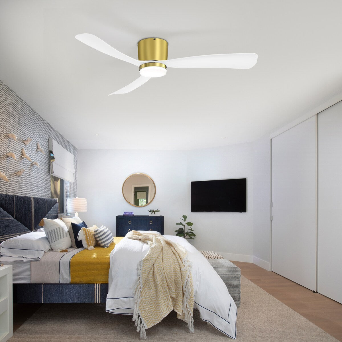Ventilateur de plafond encastré à DEL noir/blanc de 52 pouces avec télécommande (3 pales)
