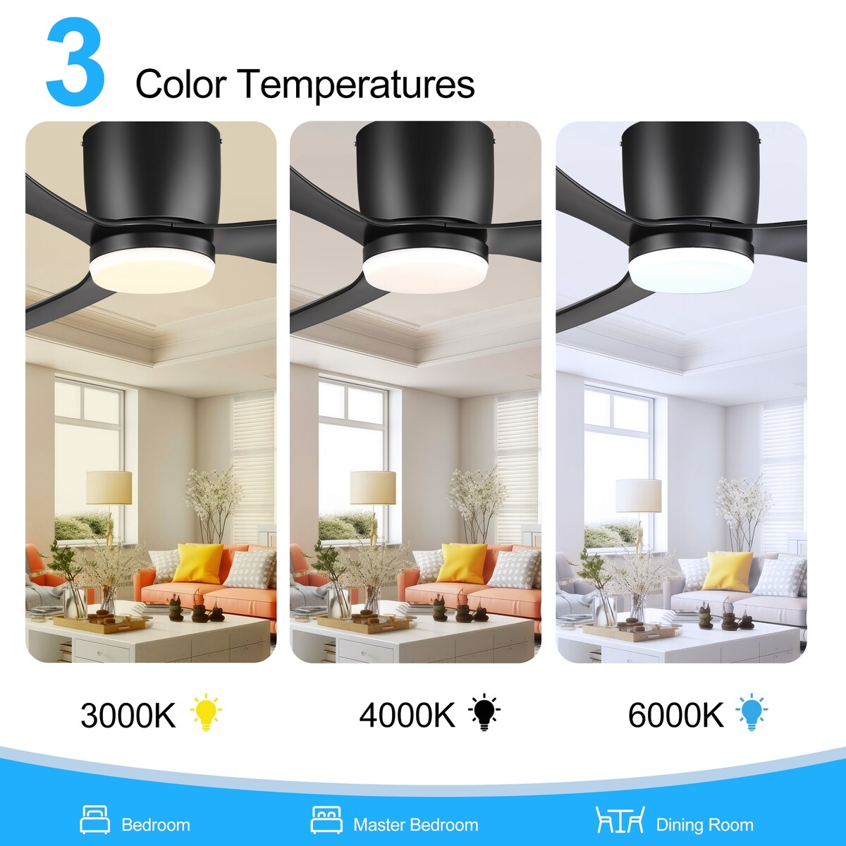 Ventilateur de plafond encastré à DEL noir/blanc de 52 pouces avec télécommande (3 pales)