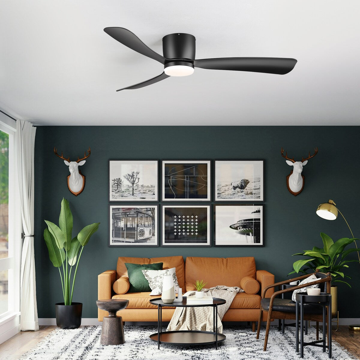 Ventilateur de plafond encastré à DEL noir/blanc de 52 pouces avec télécommande (3 pales)