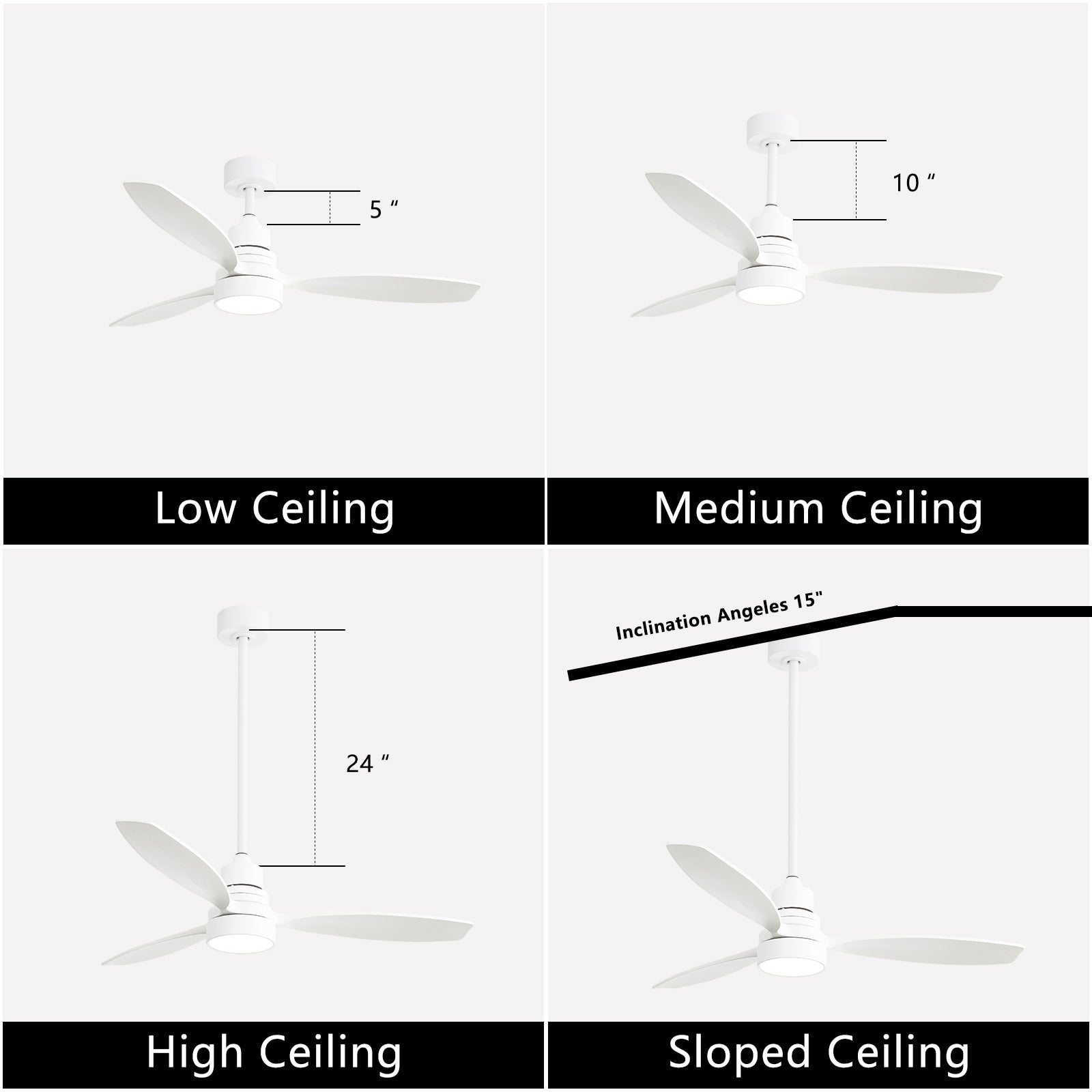 Ventilateur de plafond à LED intégré 48 et 52 pouces avec lumière et télécommande, moteur CC réversible