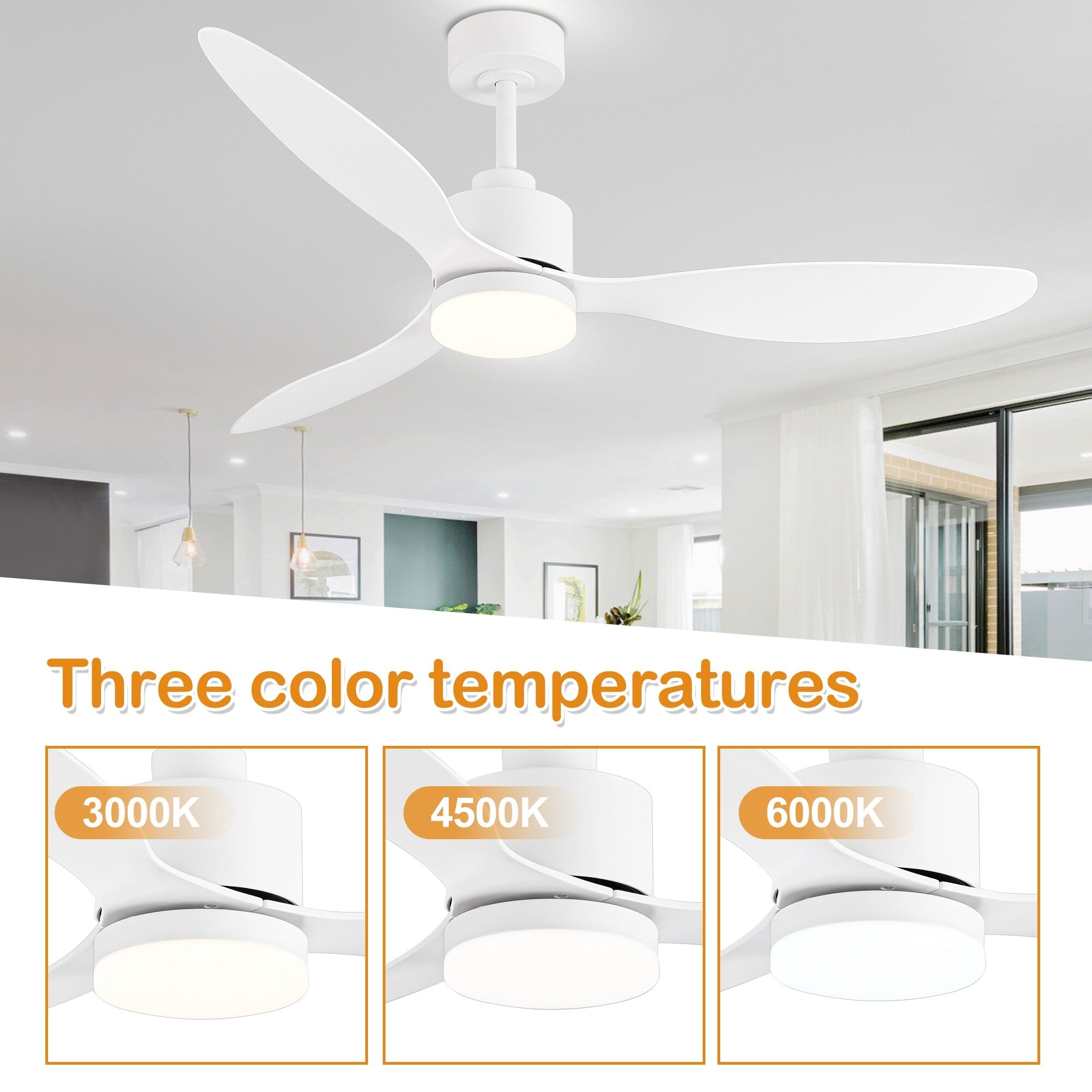 Ventilateur de plafond à DEL de 52 pouces avec télécommande (3 pales)