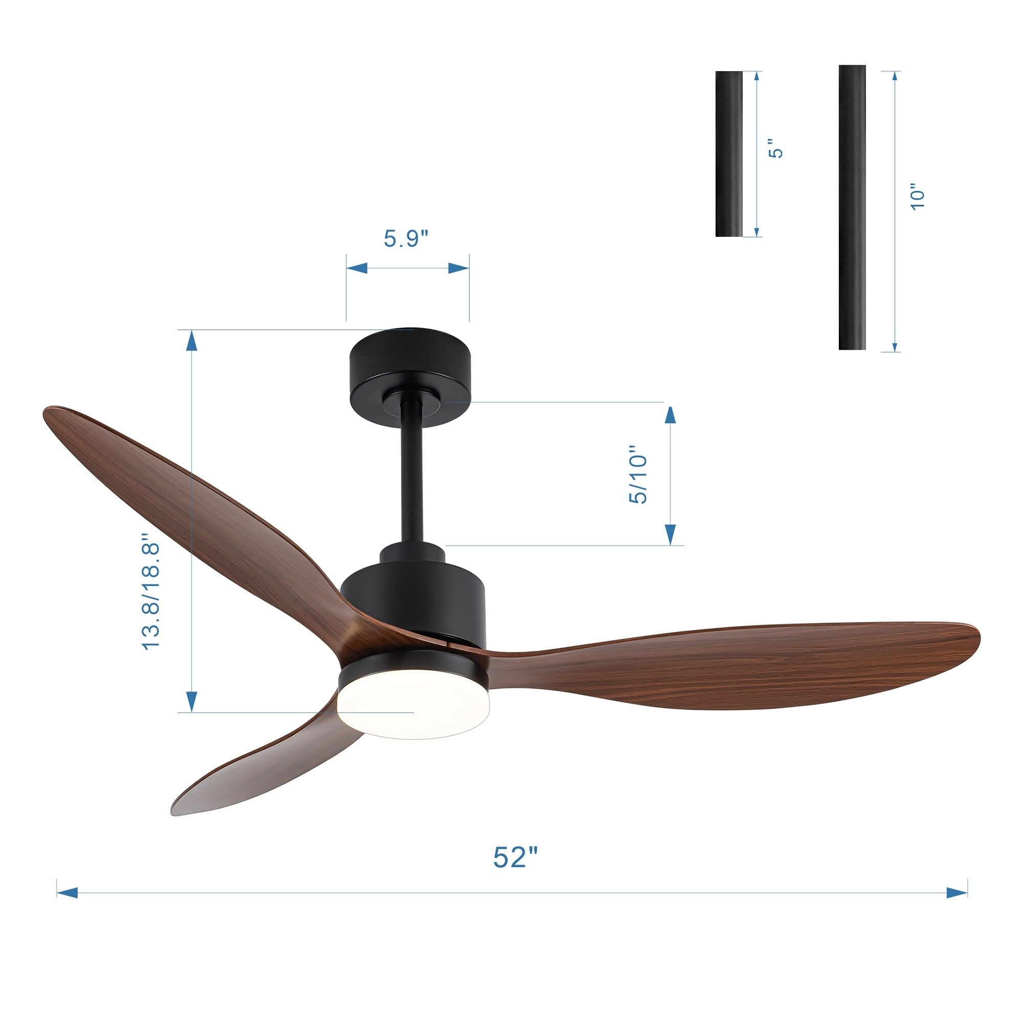 Ventilateur de plafond à DEL de 52 pouces avec télécommande (3 pales)