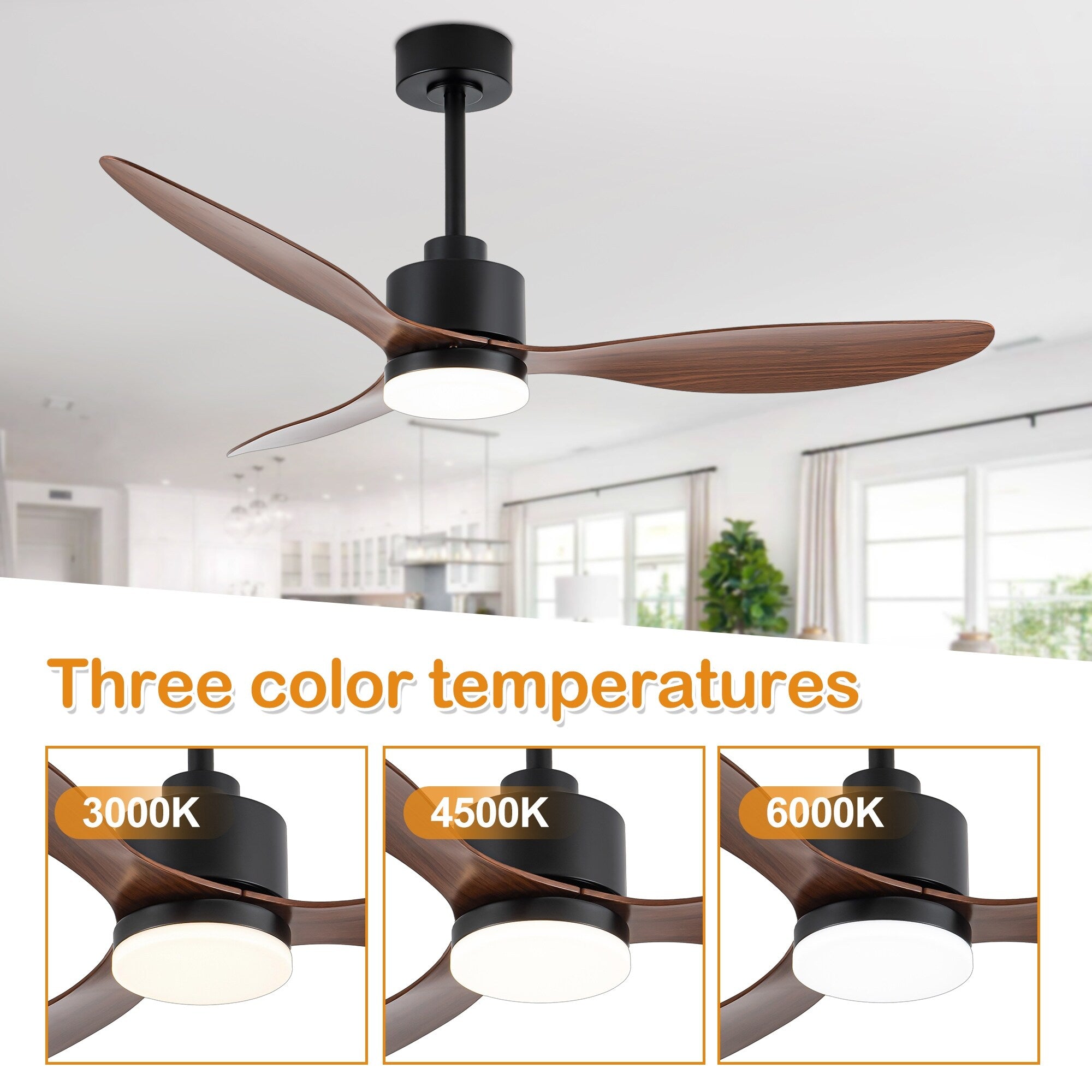 Ventilateur de plafond à DEL de 52 pouces avec télécommande (3 pales)