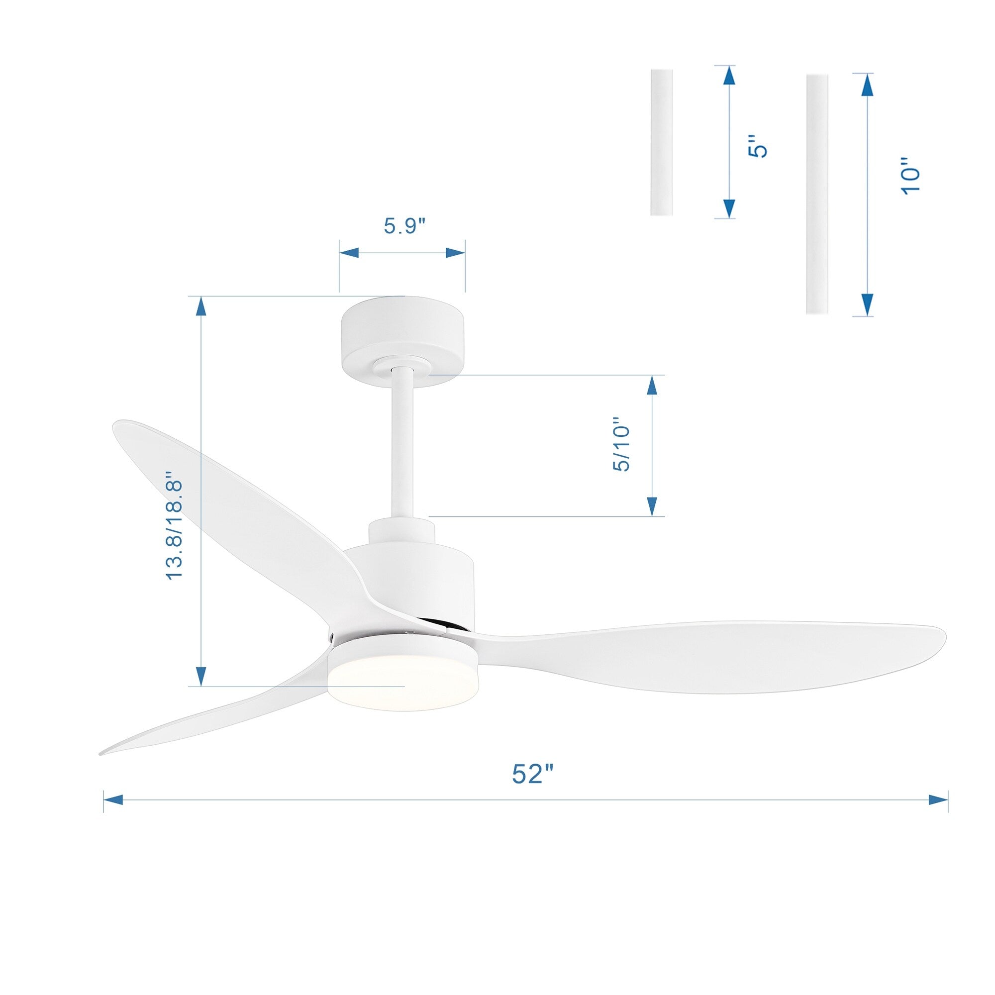 Ventilateur de plafond à DEL de 52 pouces avec télécommande (3 pales)