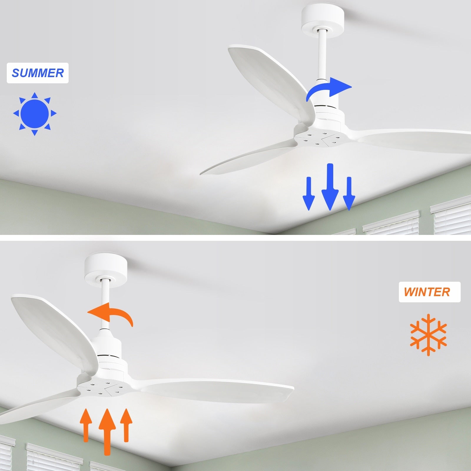 Ventilateur de plafond moderne en bois massif/ABS de 52 pouces avec télécommande (sans lumière), 6 vitesses de vent, flux d'air réversible