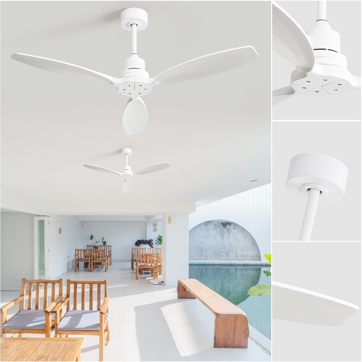 Ventilateur de plafond moderne en bois massif/ABS de 52 pouces avec télécommande (sans lumière), 6 vitesses de vent, flux d'air réversible