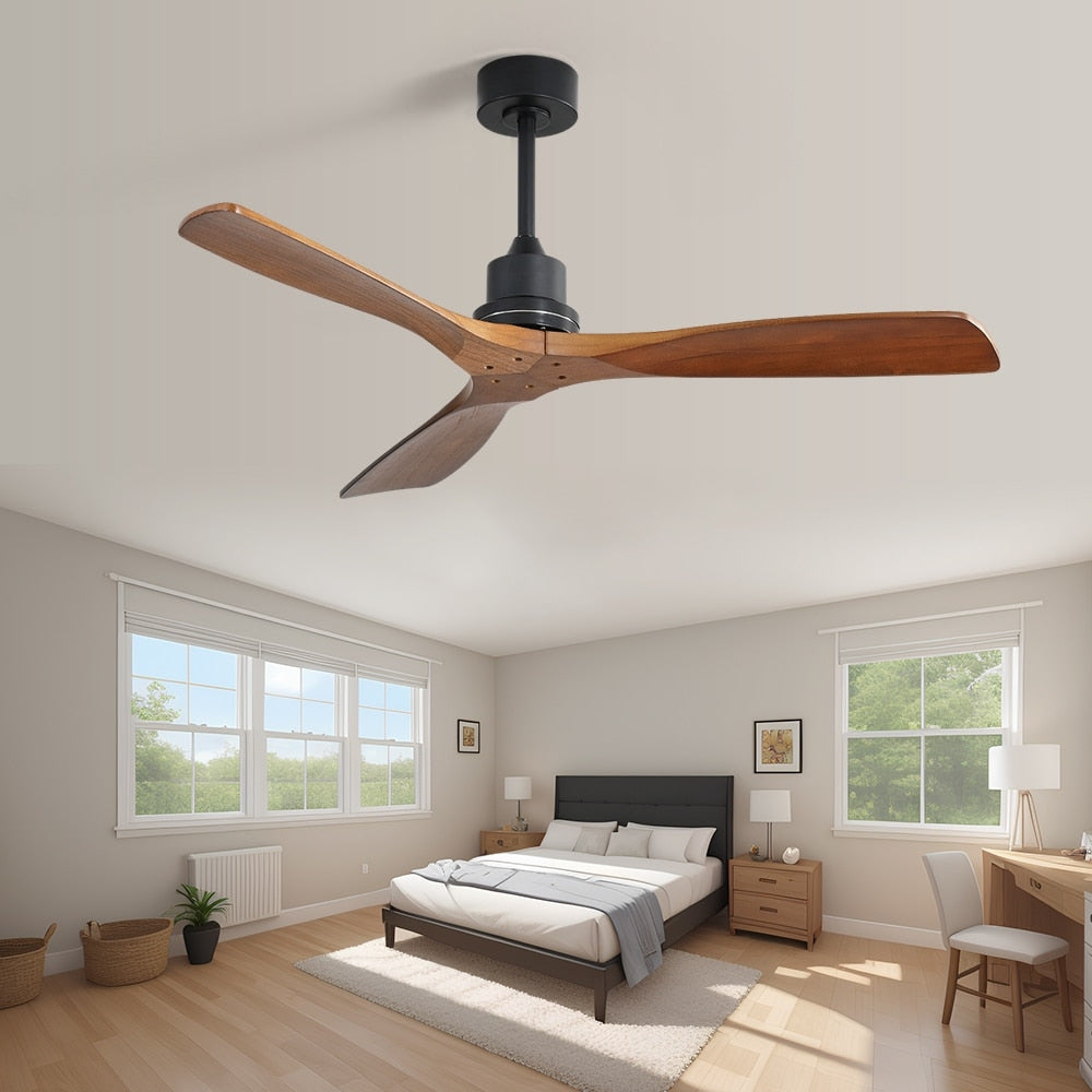 Ventilateur de plafond moderne en bois massif/ABS de 52 pouces avec télécommande (sans lumière), 6 vitesses de vent, flux d'air réversible