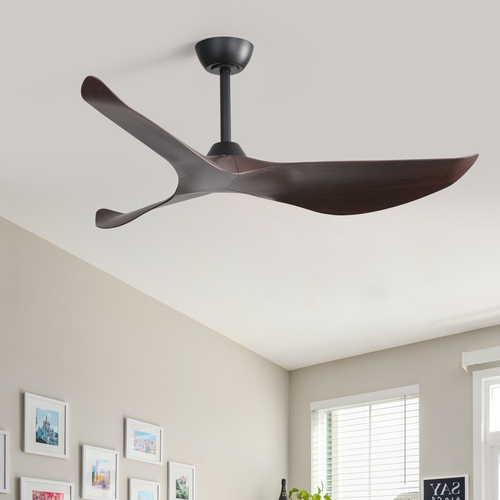 Ventilateur de plafond moderne en bois massif/ABS de 52 pouces avec télécommande (sans lumière), 6 vitesses de vent, flux d'air réversible
