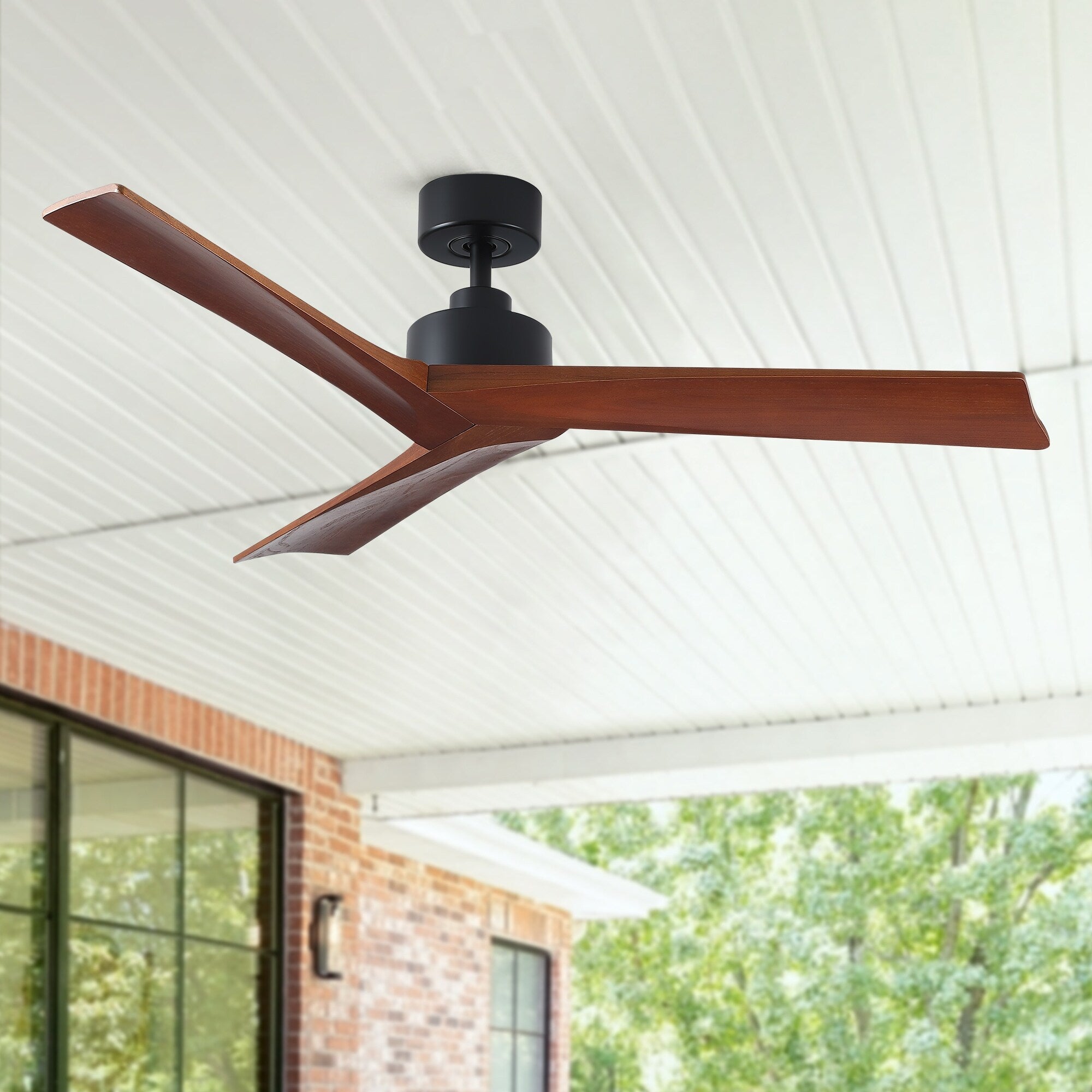 Ventilateur de plafond moderne en bois massif/ABS de 52 pouces avec télécommande (sans lumière), 6 vitesses de vent, flux d'air réversible