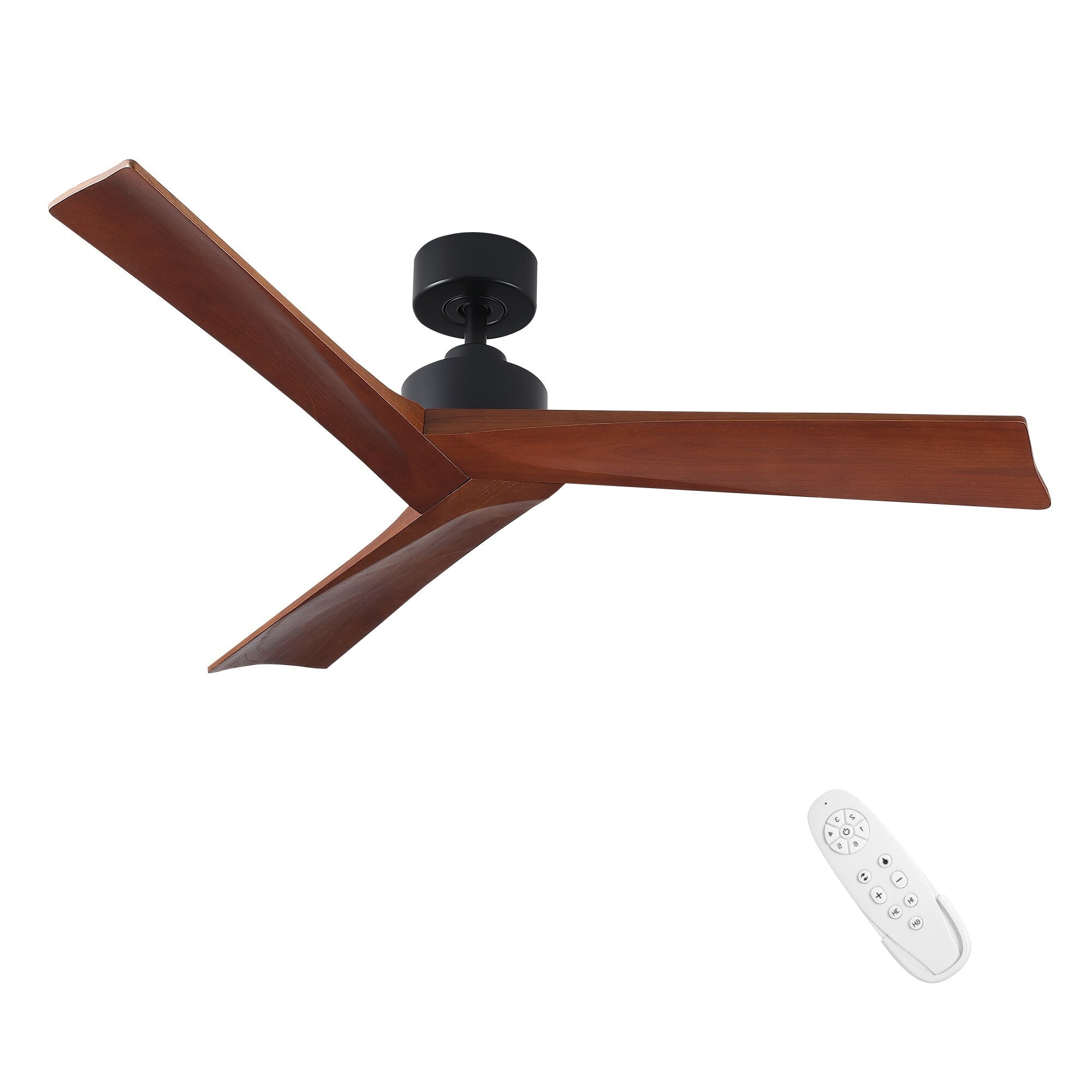 Ventilateur de plafond moderne en bois massif/ABS de 52 pouces avec télécommande (sans lumière), 6 vitesses de vent, flux d'air réversible
