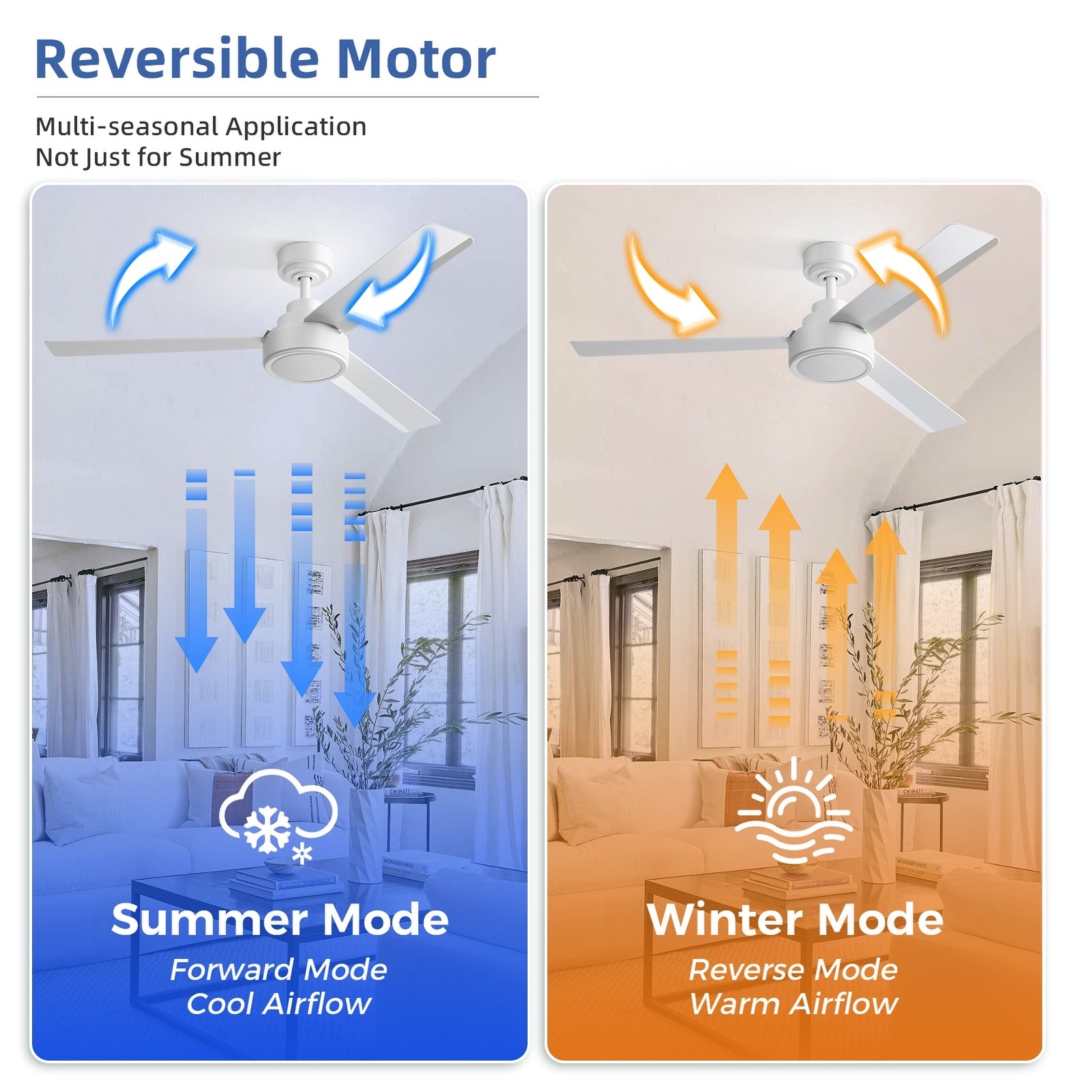 Ventilateur de plafond moderne en bois massif/ABS de 52 pouces avec télécommande (sans lumière), 6 vitesses de vent, flux d'air réversible