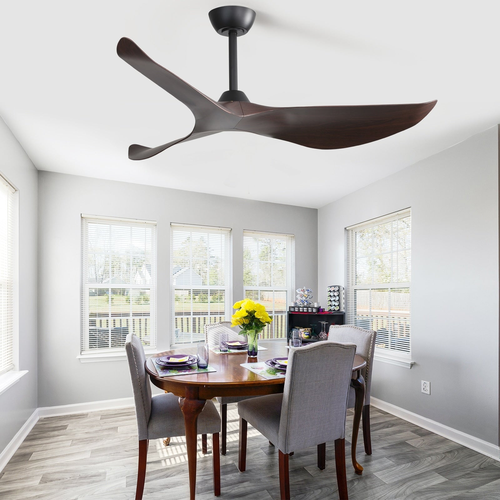 Ventilateur de plafond moderne en bois massif/ABS de 52 pouces avec télécommande (sans lumière), 6 vitesses de vent, flux d'air réversible