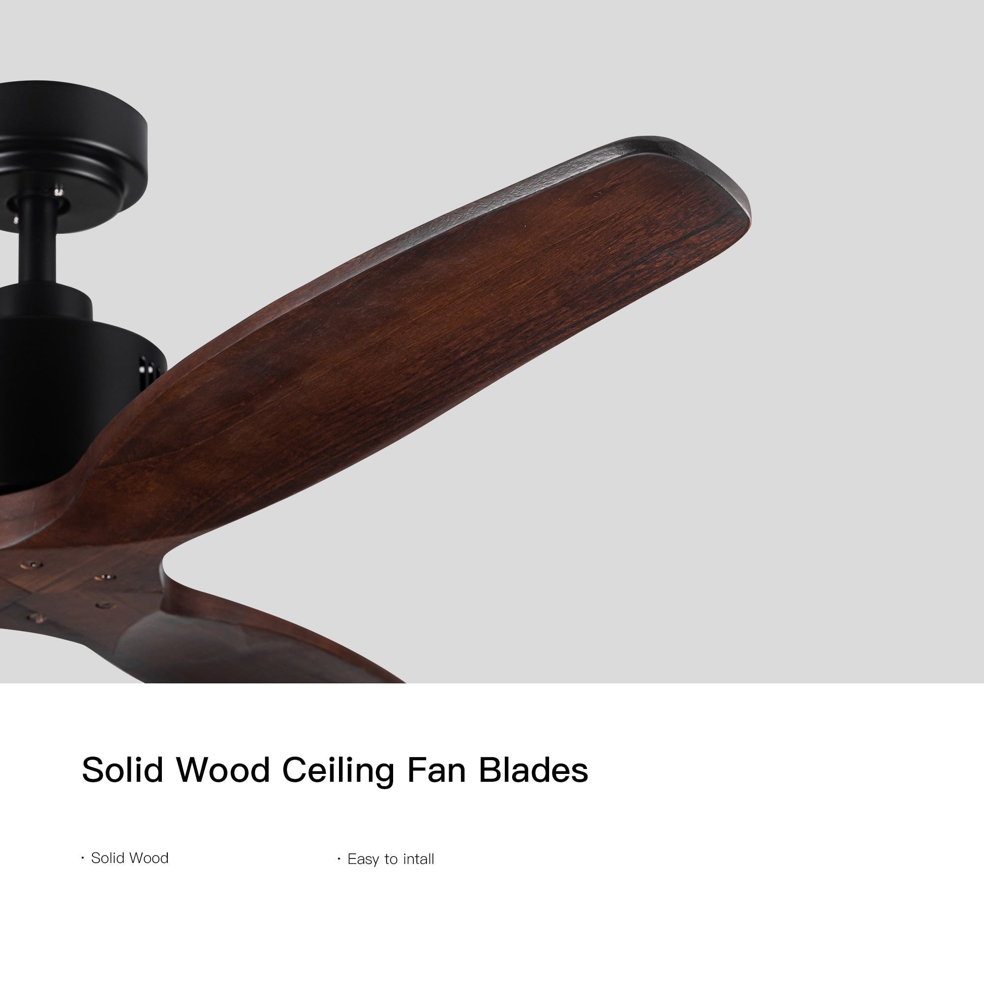 Ventilateur de plafond moderne en bois massif/ABS de 52 pouces avec télécommande (sans lumière), 6 vitesses de vent, flux d'air réversible