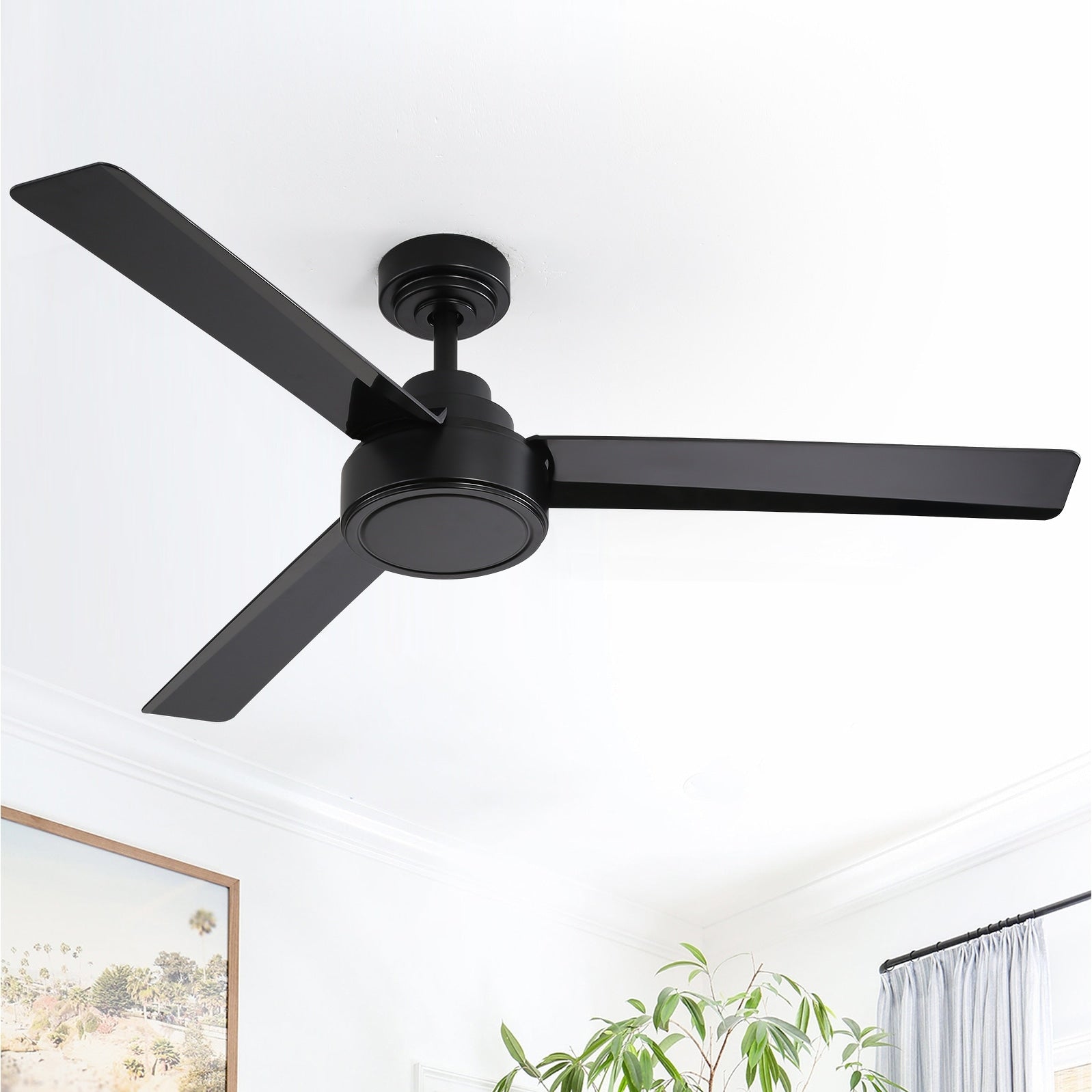 Ventilateur de plafond moderne en bois massif/ABS de 52 pouces avec télécommande (sans lumière), 6 vitesses de vent, flux d'air réversible