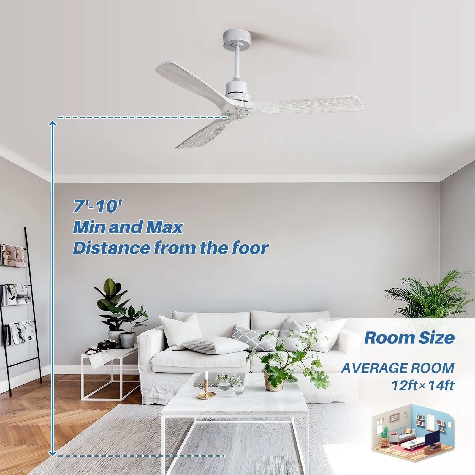 Ventilateur de plafond moderne en bois massif/ABS de 52 pouces avec télécommande (sans lumière), 6 vitesses de vent, flux d'air réversible