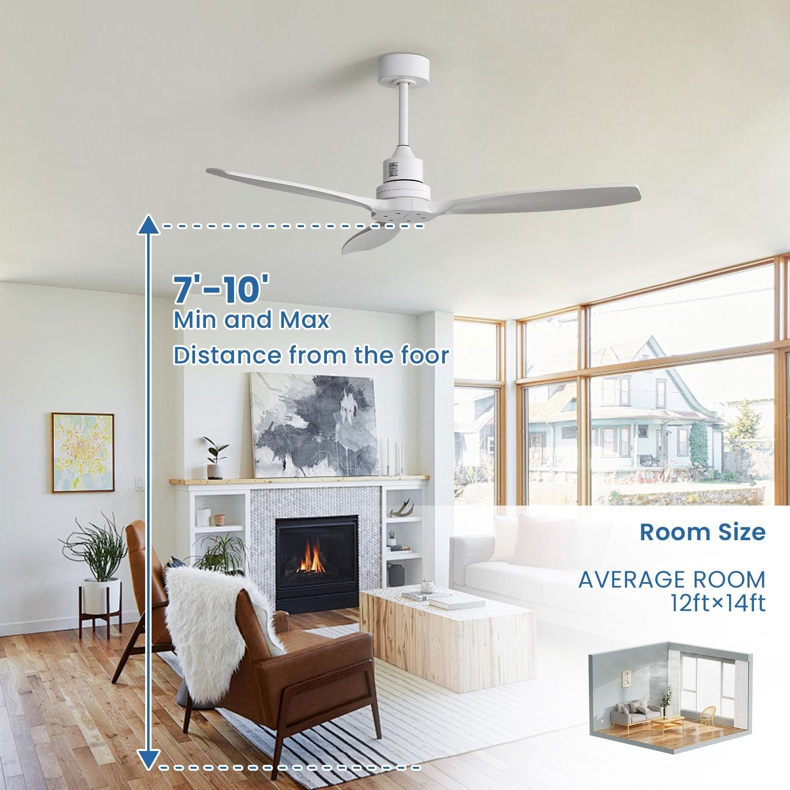 Ventilateur de plafond moderne en bois massif/ABS de 52 pouces avec télécommande (sans lumière), 6 vitesses de vent, flux d'air réversible