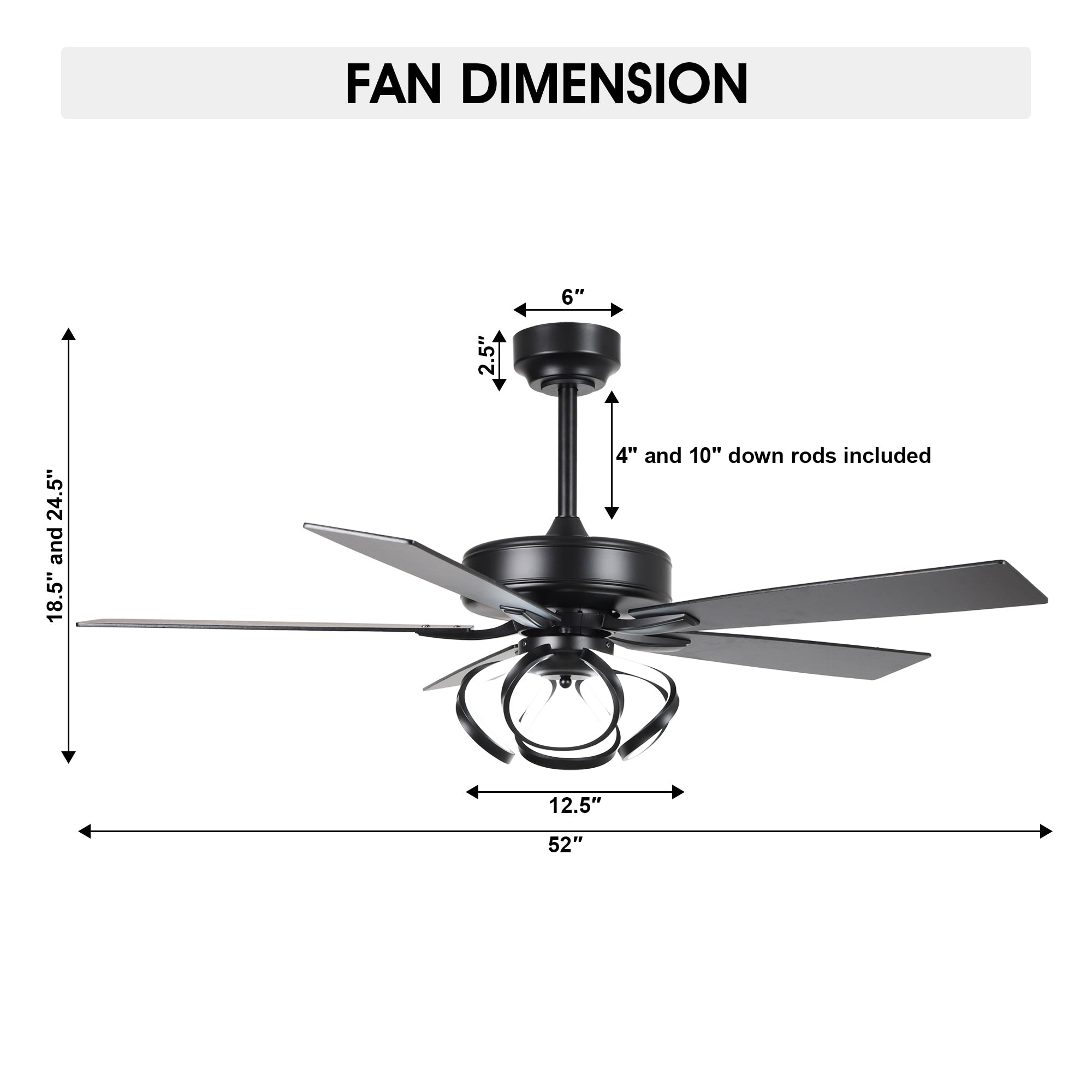 Ventilateur de plafond LED d'intérieur moderne chromé/noir à intensité variable avec lumière et télécommande