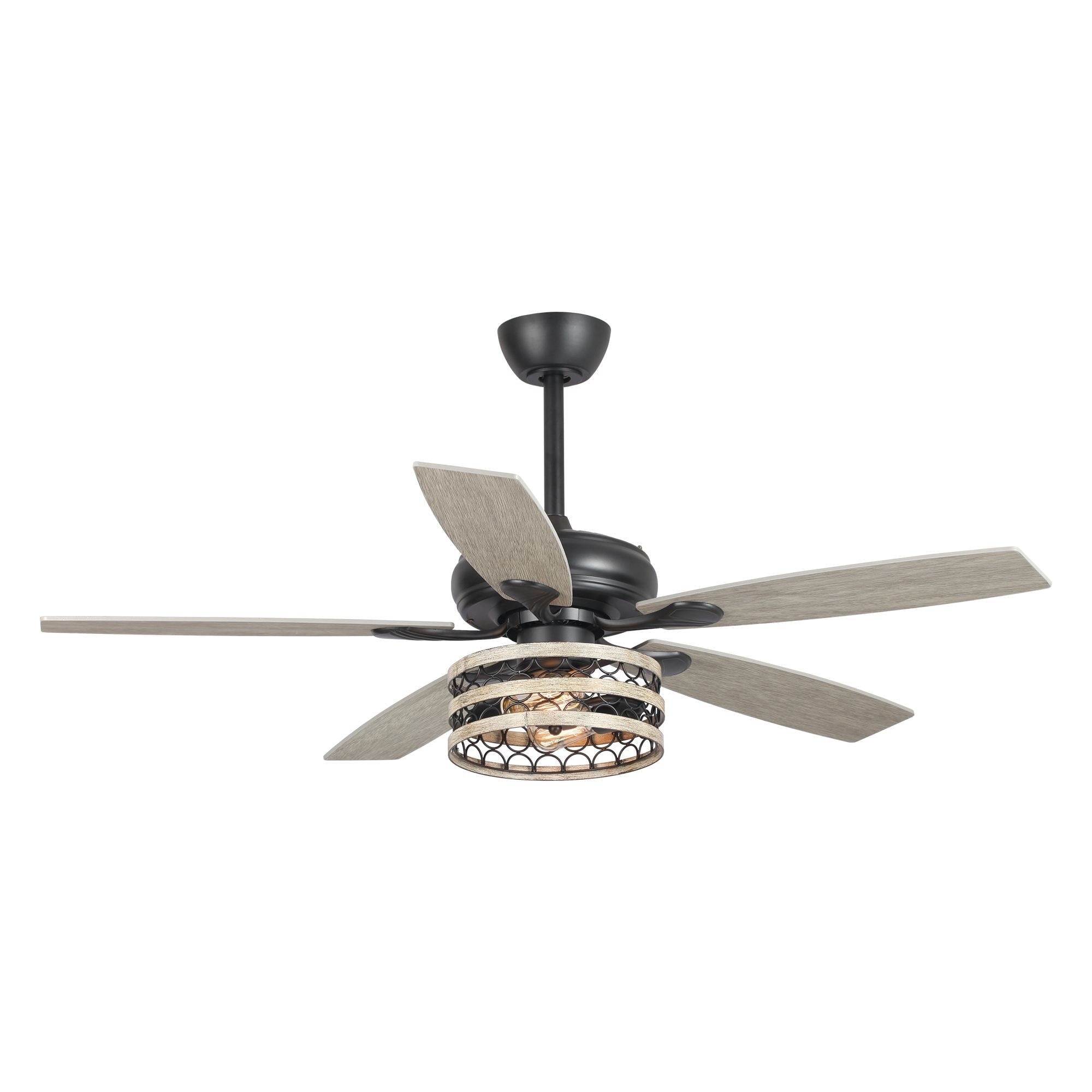 Ventilateur de plafond cage noir à 5 pales Farmhouse Driftwood avec télécommande